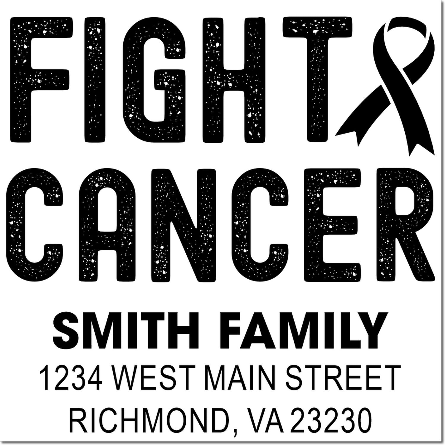 Custom rubber stamp with Fight Cancer ribbon, Smith Family name, and Richmond, VA address for cancer awareness mailings.