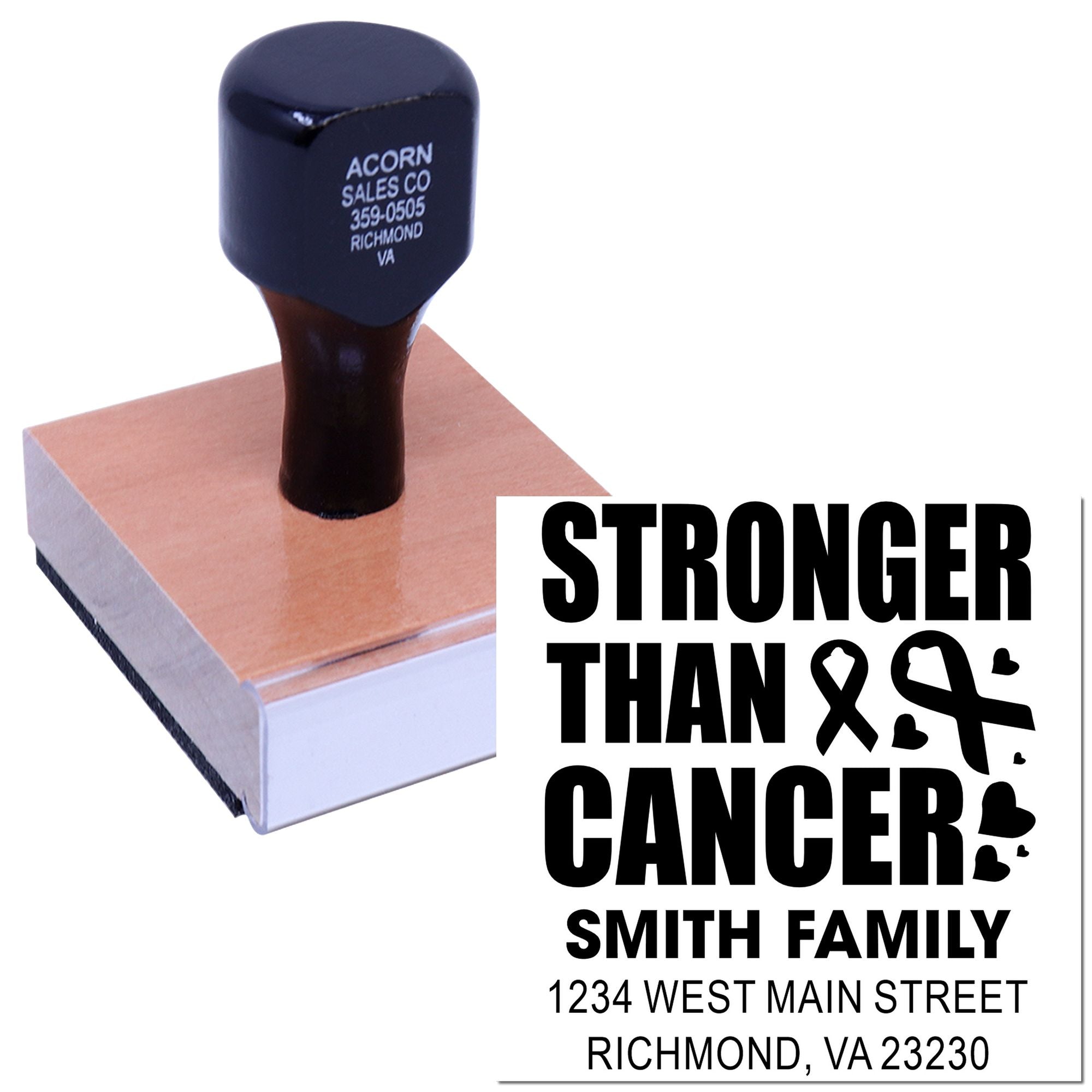 Custom rubber stamp with Stronger Than Cancer design for Smith family address labels and cancer awareness.