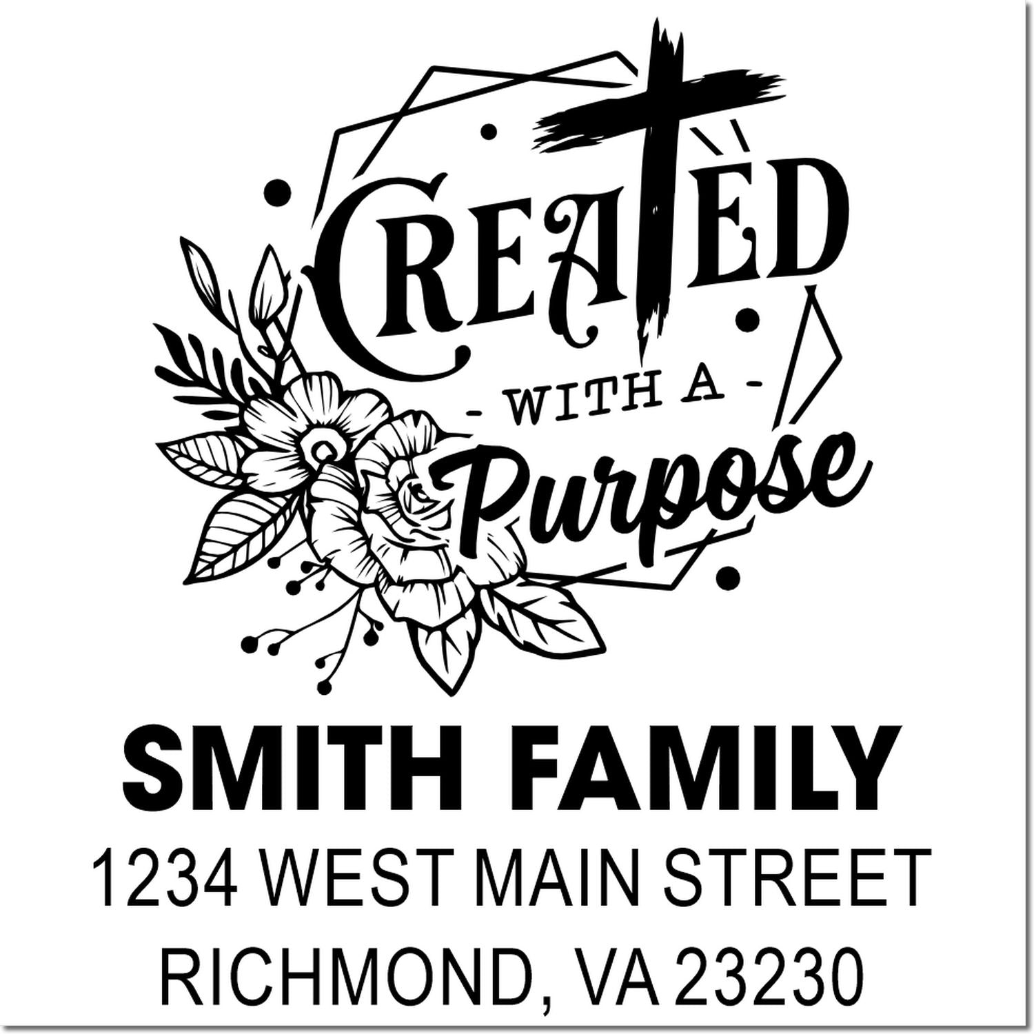 Custom return address rubber stamp with floral Created with a Purpose design for Smith Family, Richmond, VA 23230.