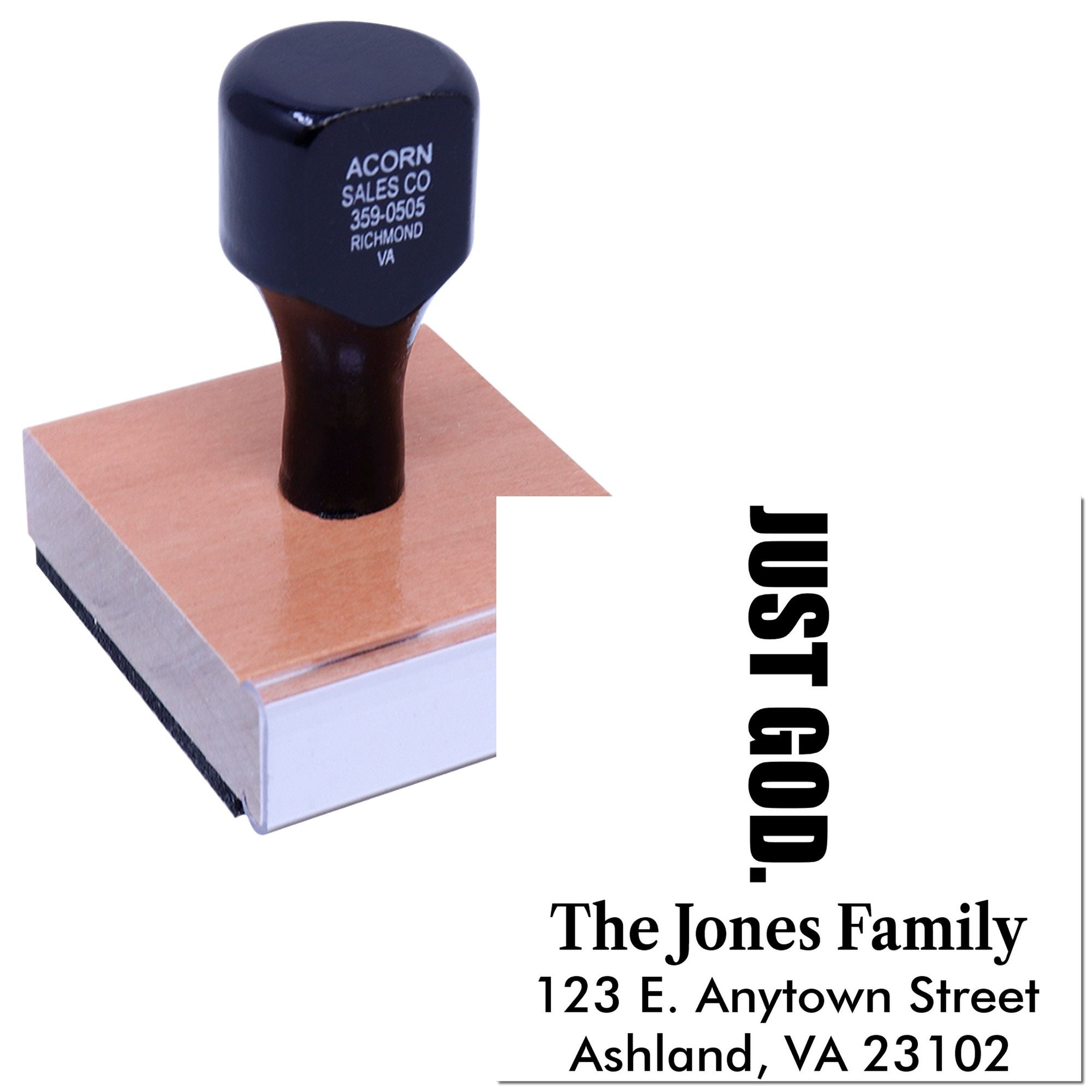 Personalized rubber address stamp with family name and return address imprint example