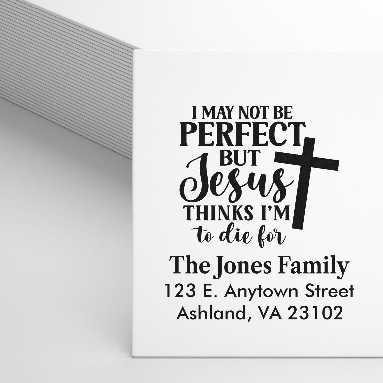 Personalized Christian rubber stamp with humorous Jesus thinks Im to die for family address design.