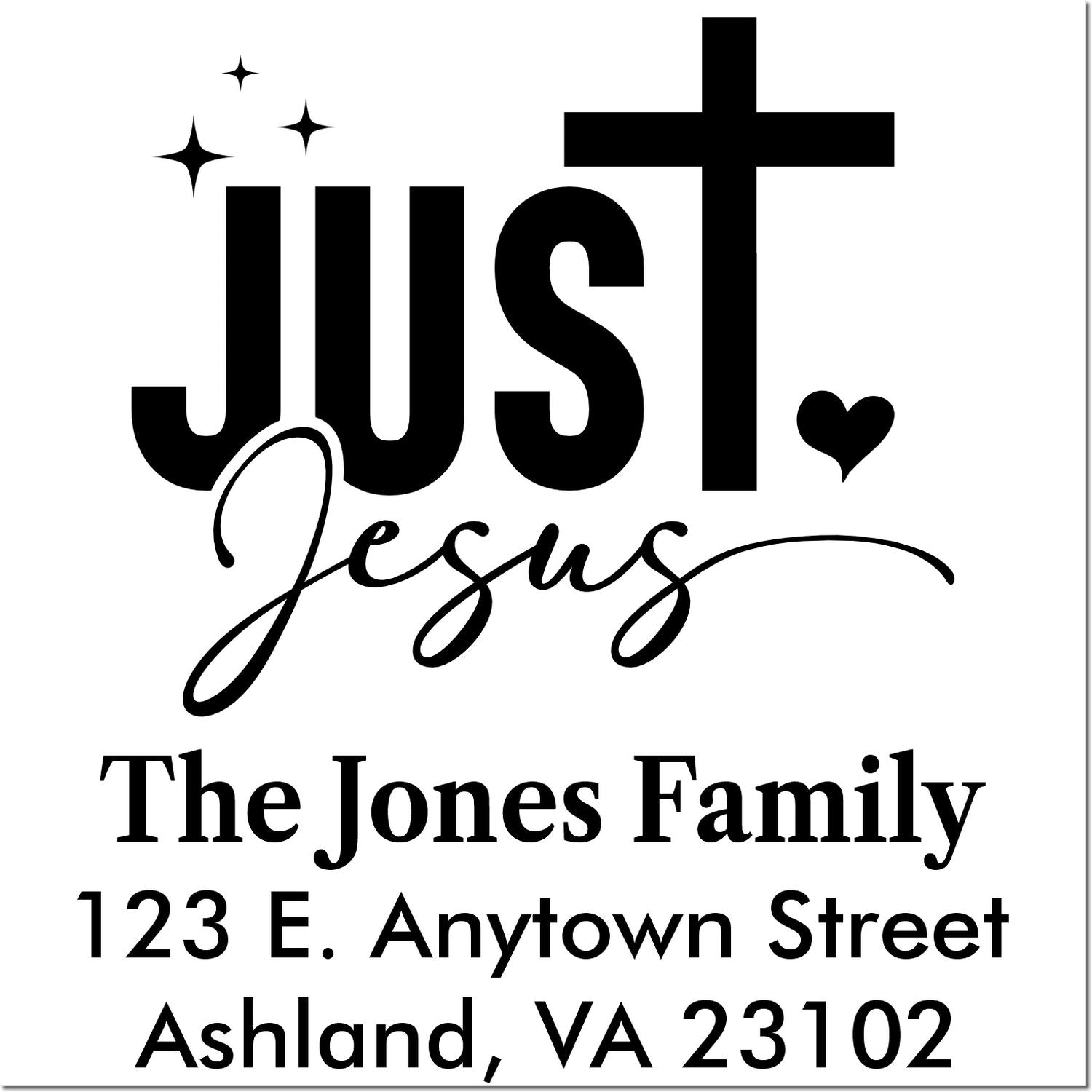 Just Jesus Christian family address stamp for The Jones Family, Ashland, VA 23102