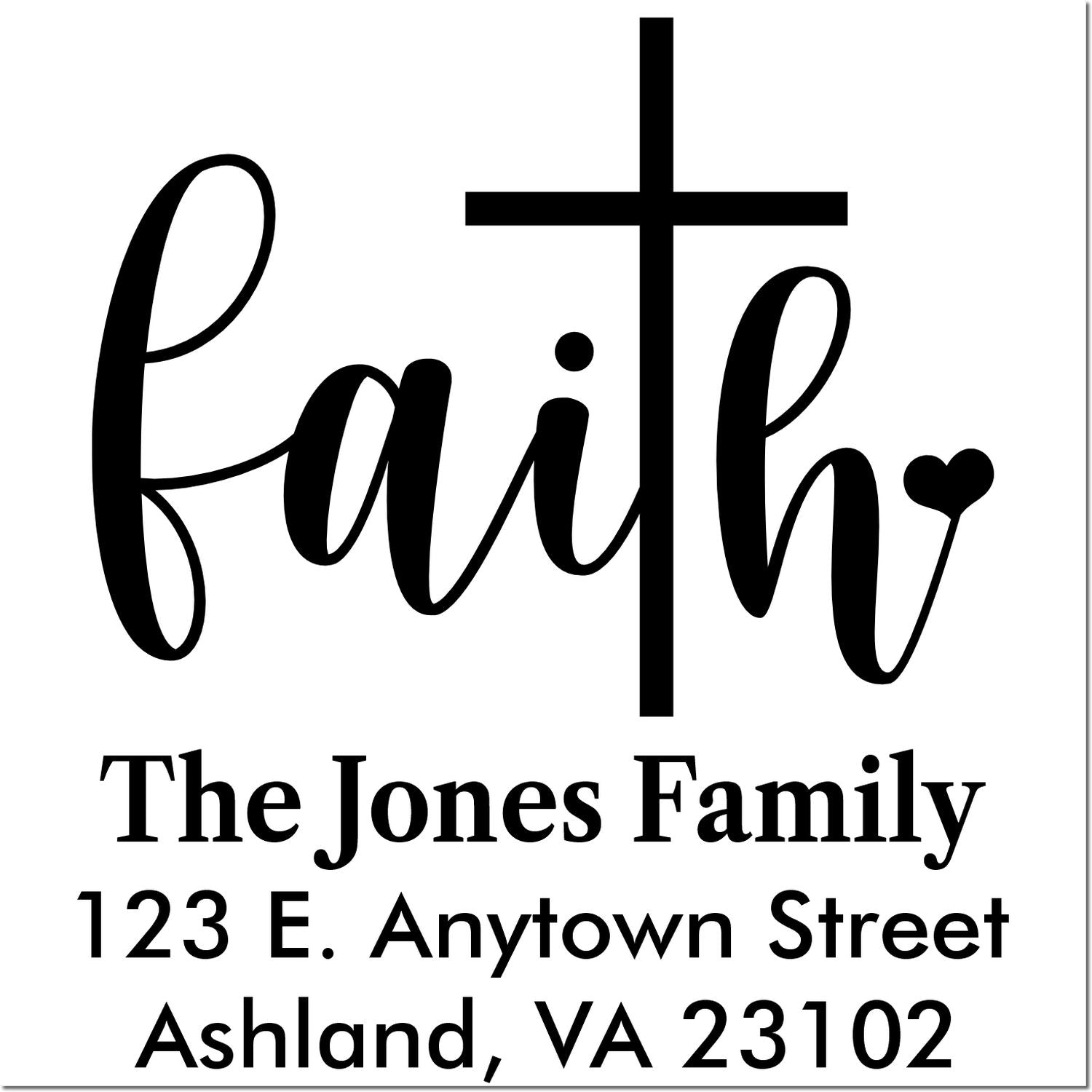 Personalized Christian return address rubber stamp with faith cross design for The Jones Family, Ashland, VA 23102