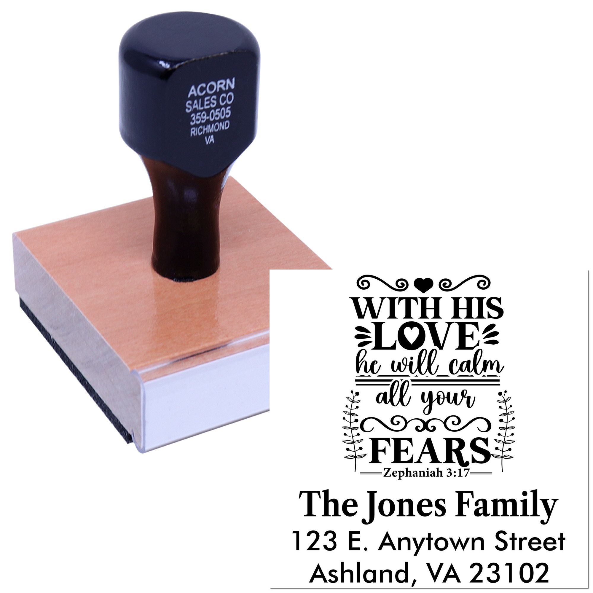 Personalized custom address stamp with Bible verse for family mailing, wedding invitations, and faith-based gifts.