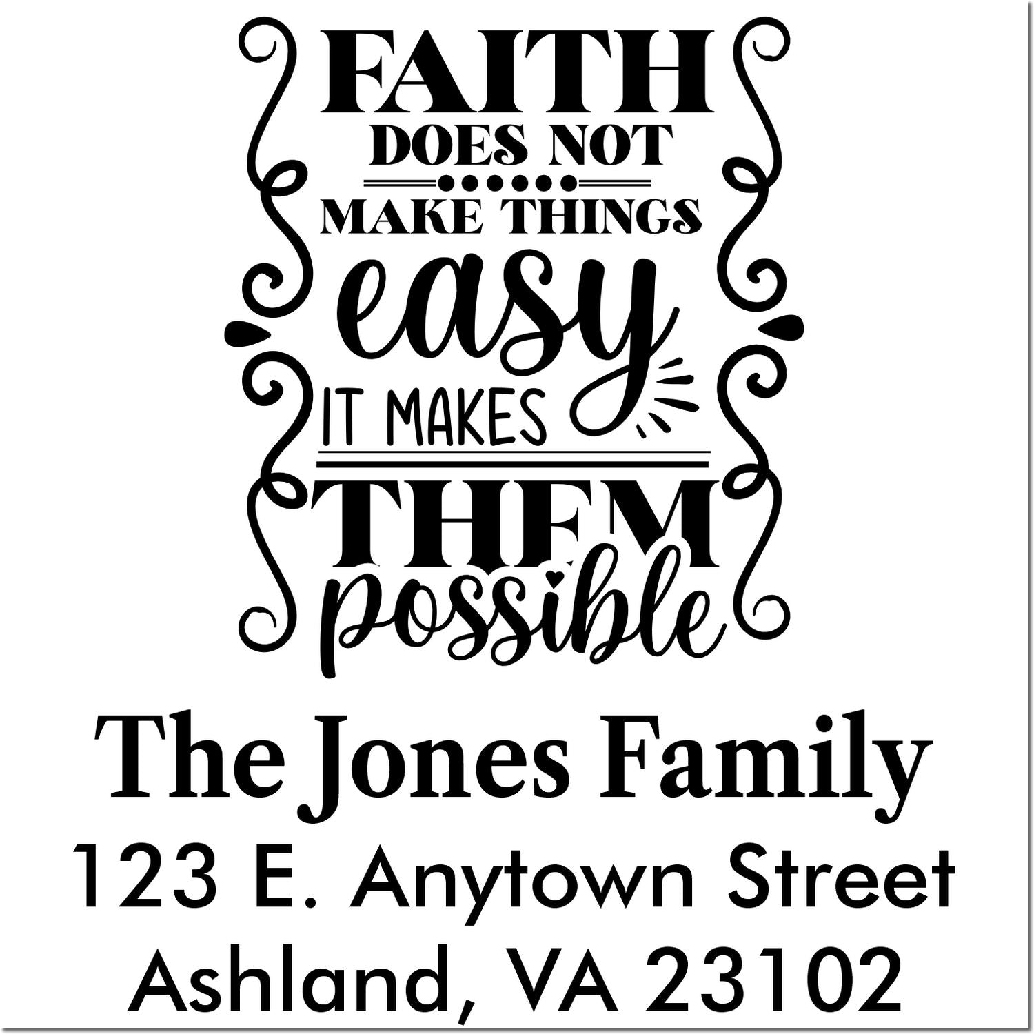 Custom faith quote rubber stamp with family name and address for The Jones Family, Ashland, VA.