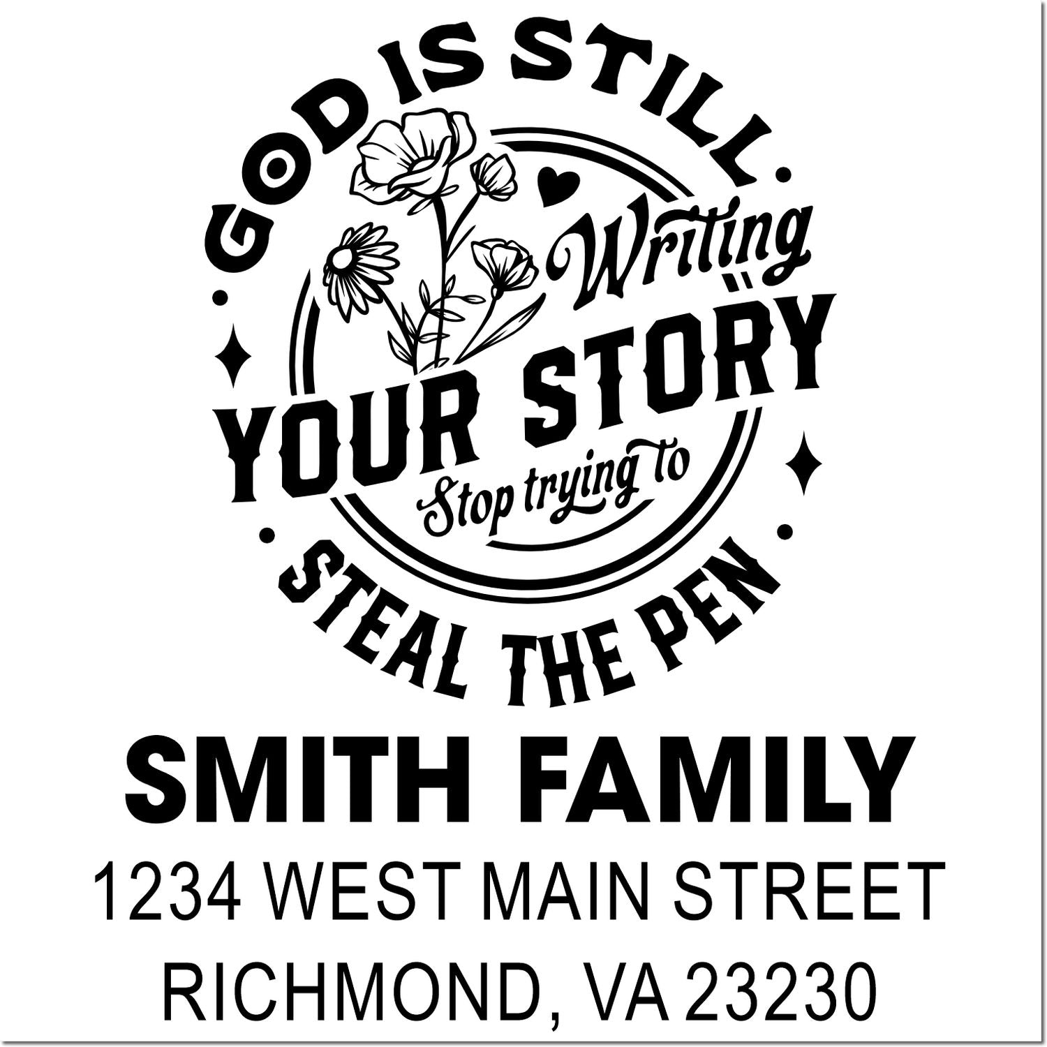 Custom Christian family return address rubber stamp with inspirational quote, Smith Family, Richmond, VA.
