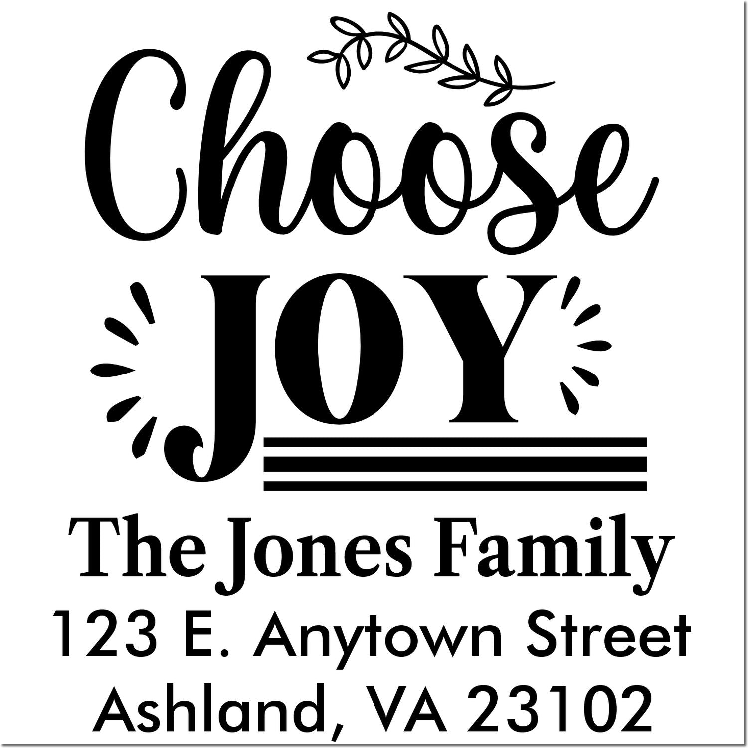 Personalized family address rubber stamp with Choose Joy, The Jones Family, and home mailing address.