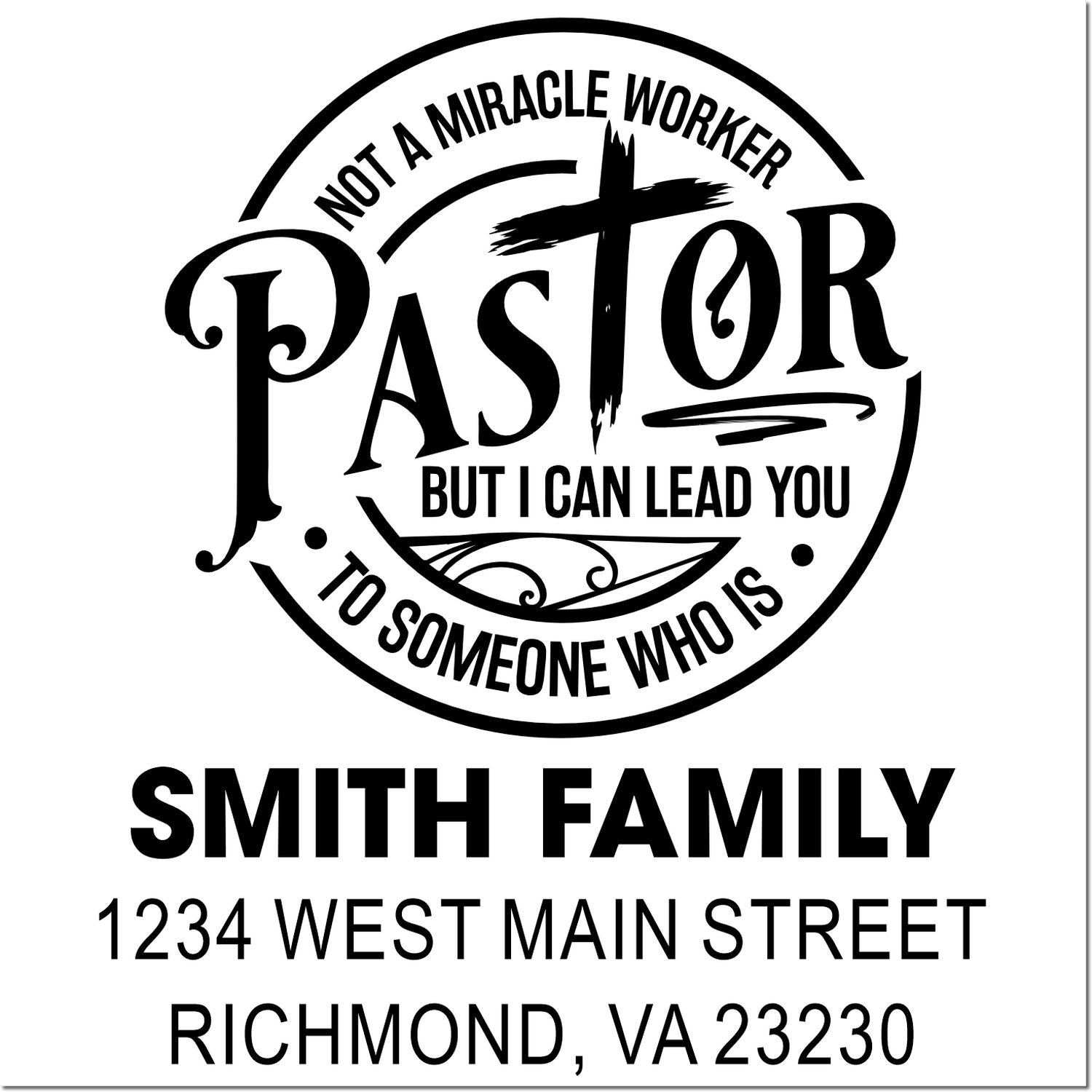 Custom pastor family address rubber stamp with Christian quote, Smith Family name, and Richmond, VA return address.