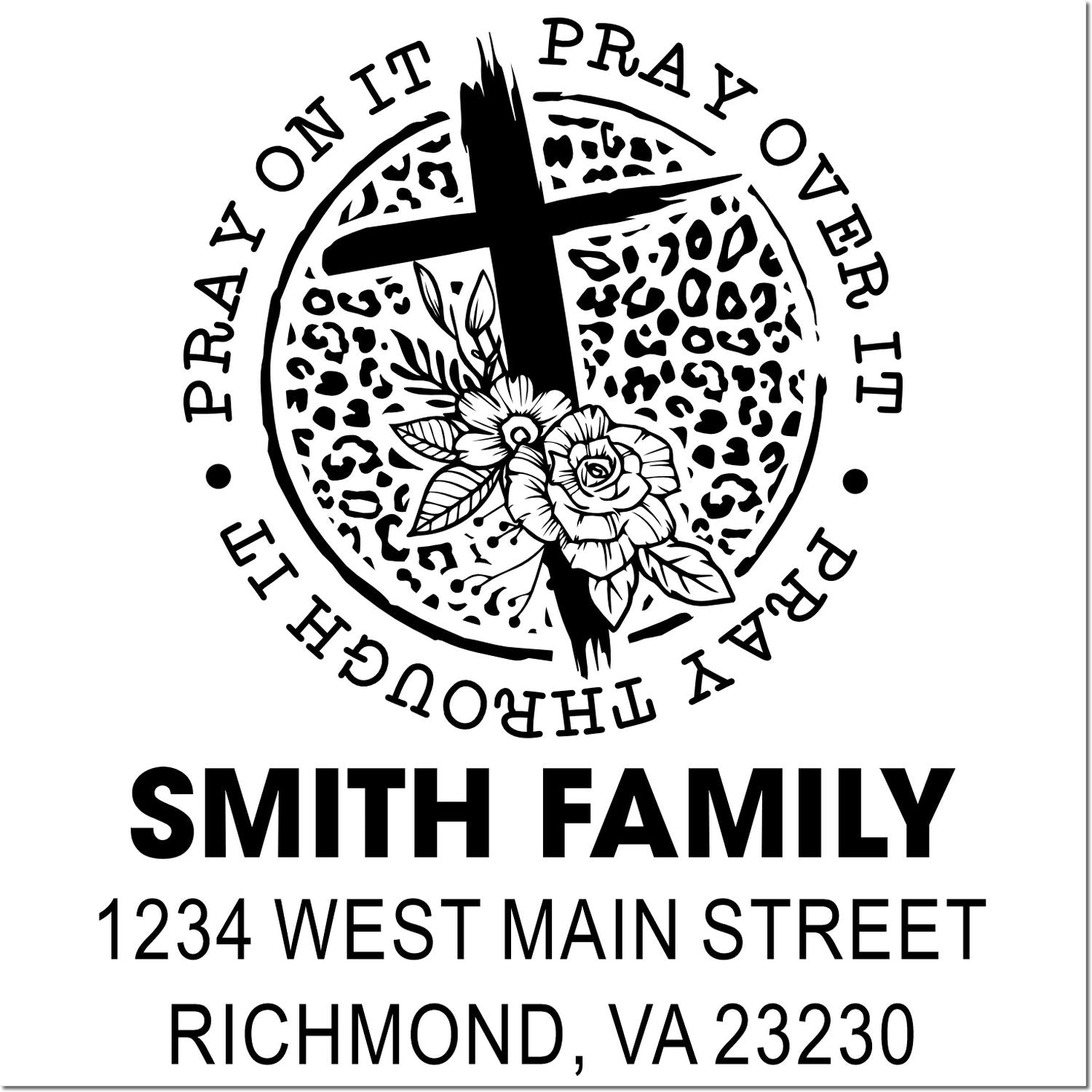 Custom Christian family address rubber stamp with cross and prayer message for Smith Family in Richmond, VA.