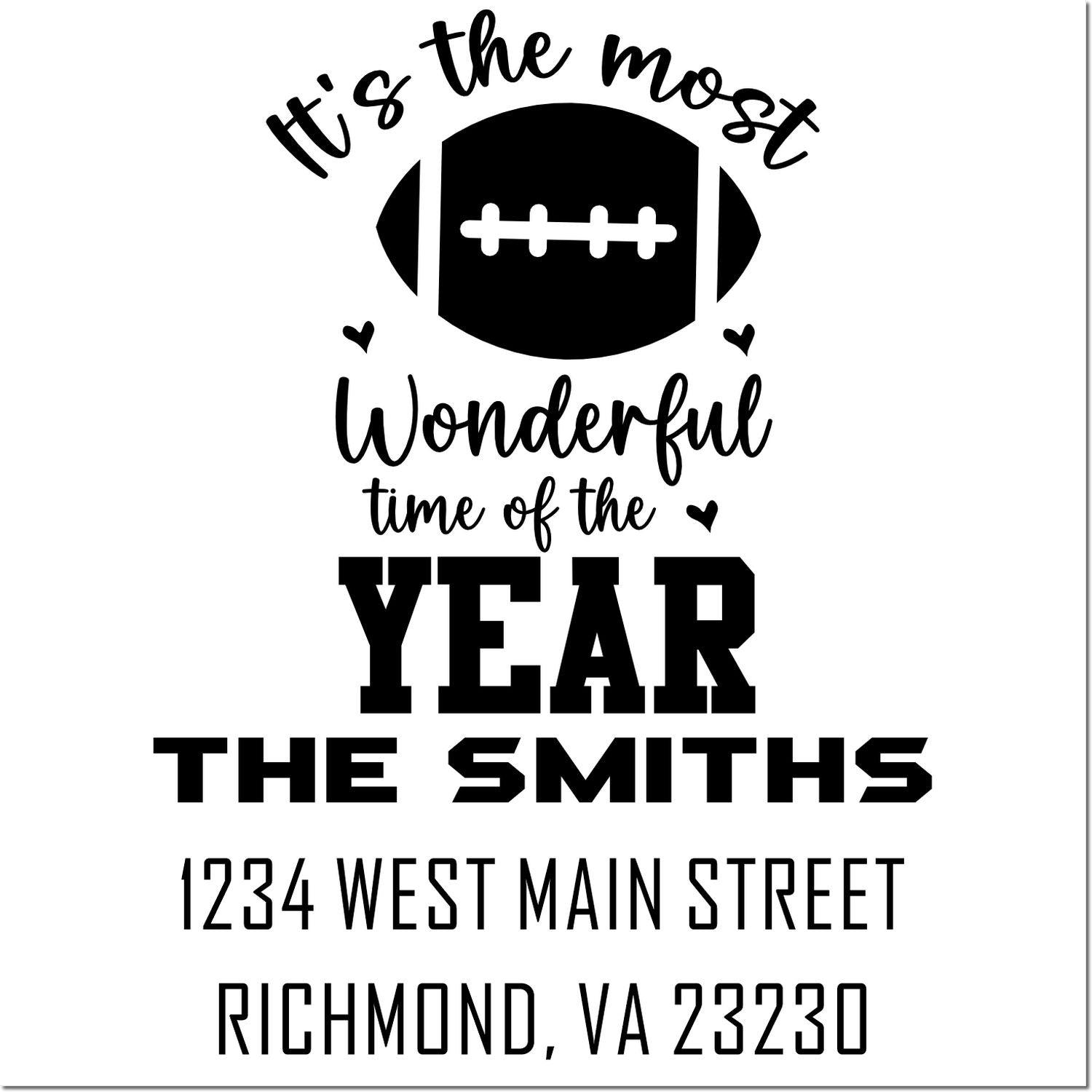 Custom football rubber stamp for holiday cards, featuring The Smiths return address, Richmond, VA 23230.