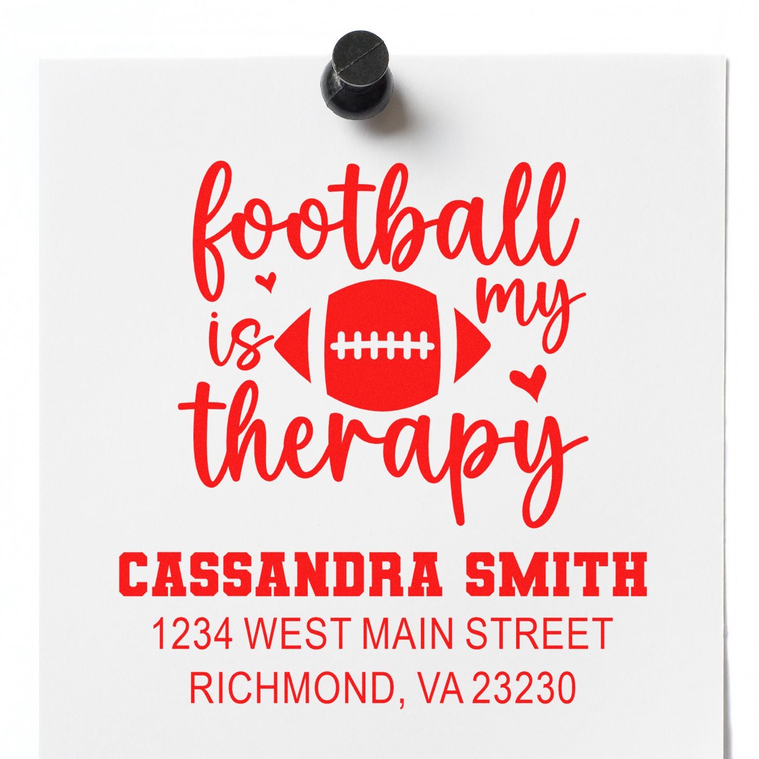 Custom football is my therapy return address rubber stamp with name and address for personalized sports mailings.