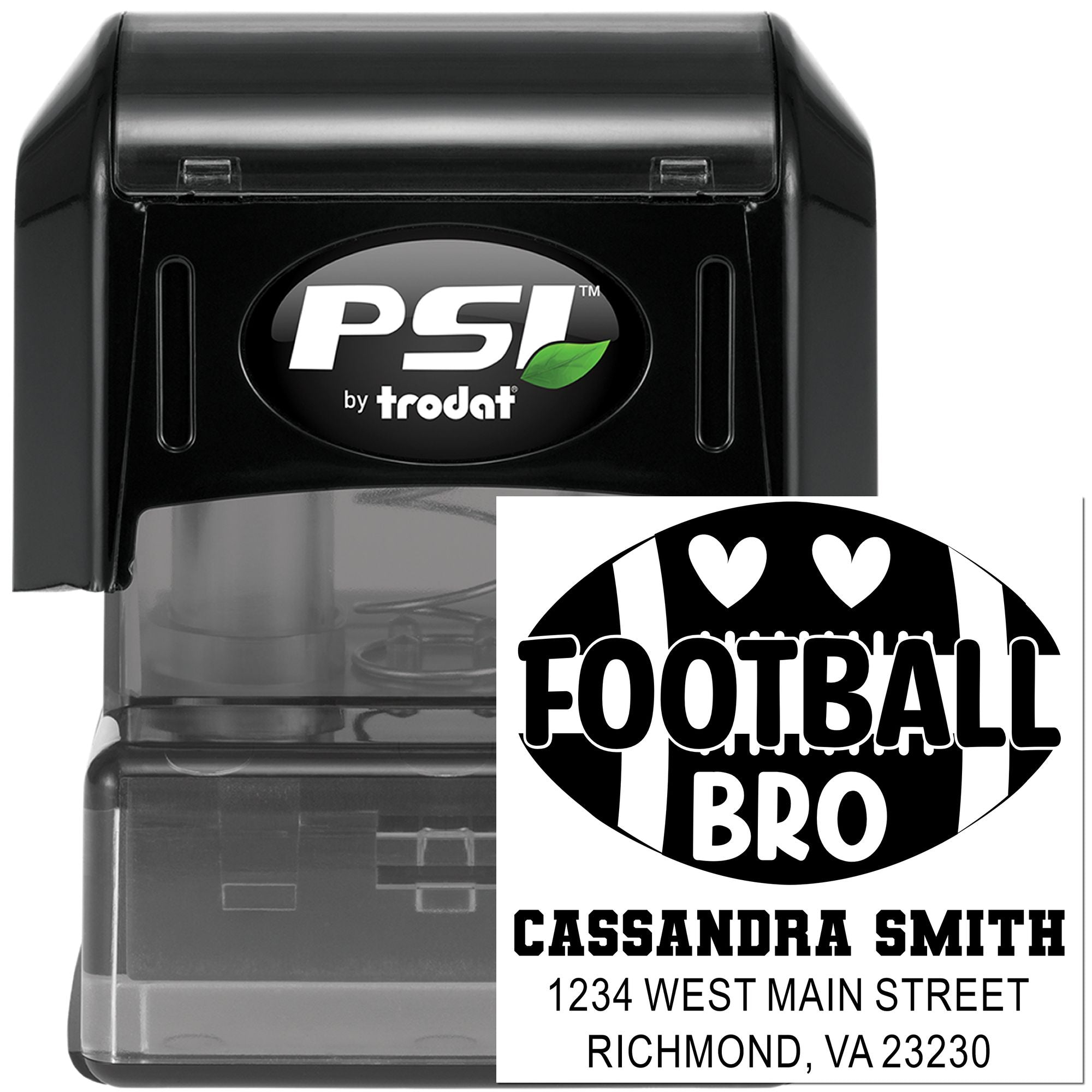 PSI by Trodat self-inking football address stamp, personalized for sports fans and custom mailing labels.