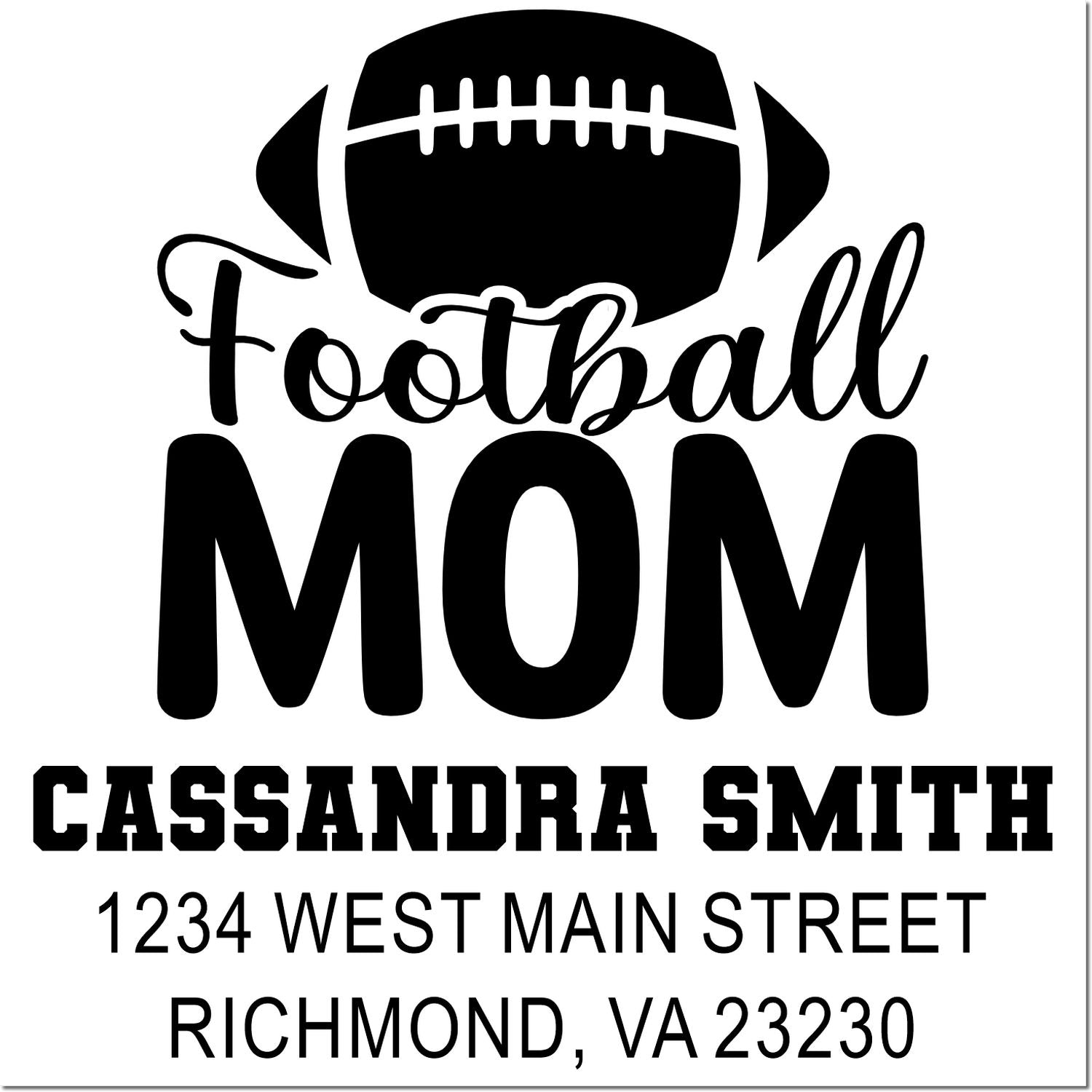 Custom football mom rubber address stamp with name and return address for personalized mailing and game-day stationery.