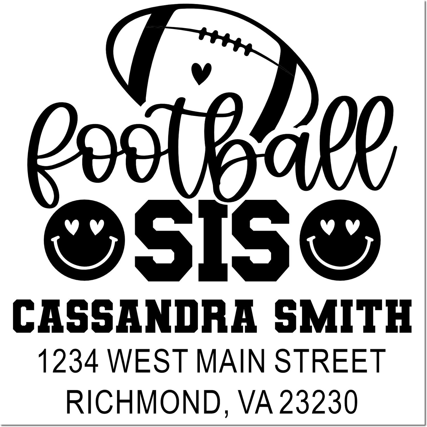 Personalized football sis rubber stamp with name and address for custom family mailing labels.
