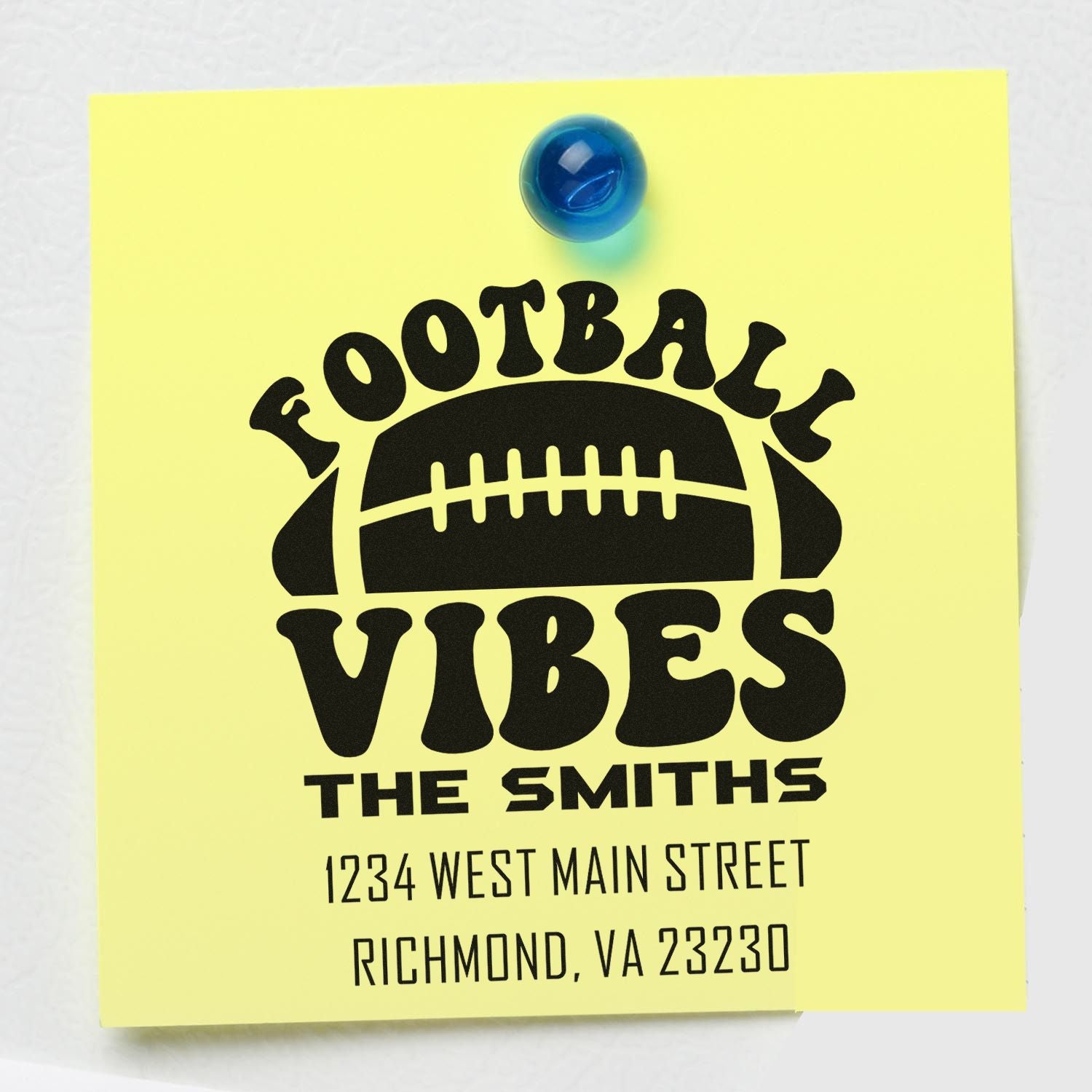 Custom football-themed return address rubber stamp for The Smiths with Richmond, VA address.