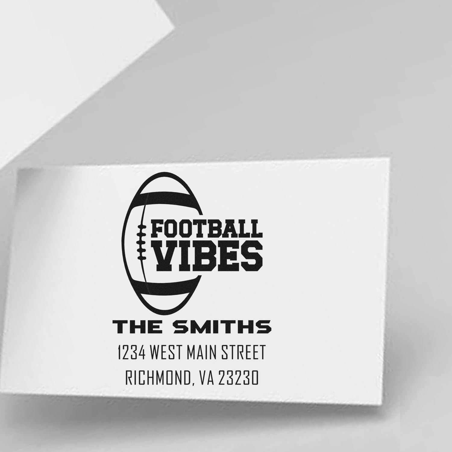 Personalized football vibes rubber stamp for The Smiths with Richmond, VA address.