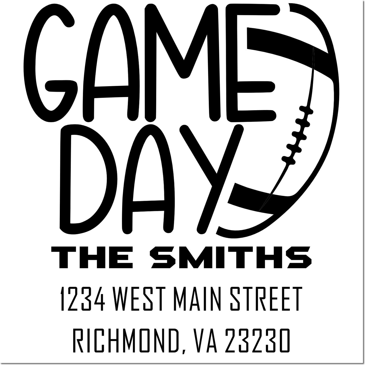 Custom football game day address stamp for The Smiths, with Richmond, VA 23230 for sports invites, mail, and fan gifts.