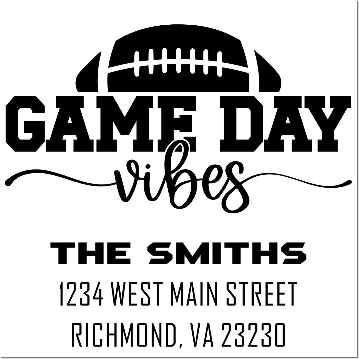 Custom football game day rubber stamp for The Smiths personalized address stamp with name and street address.
