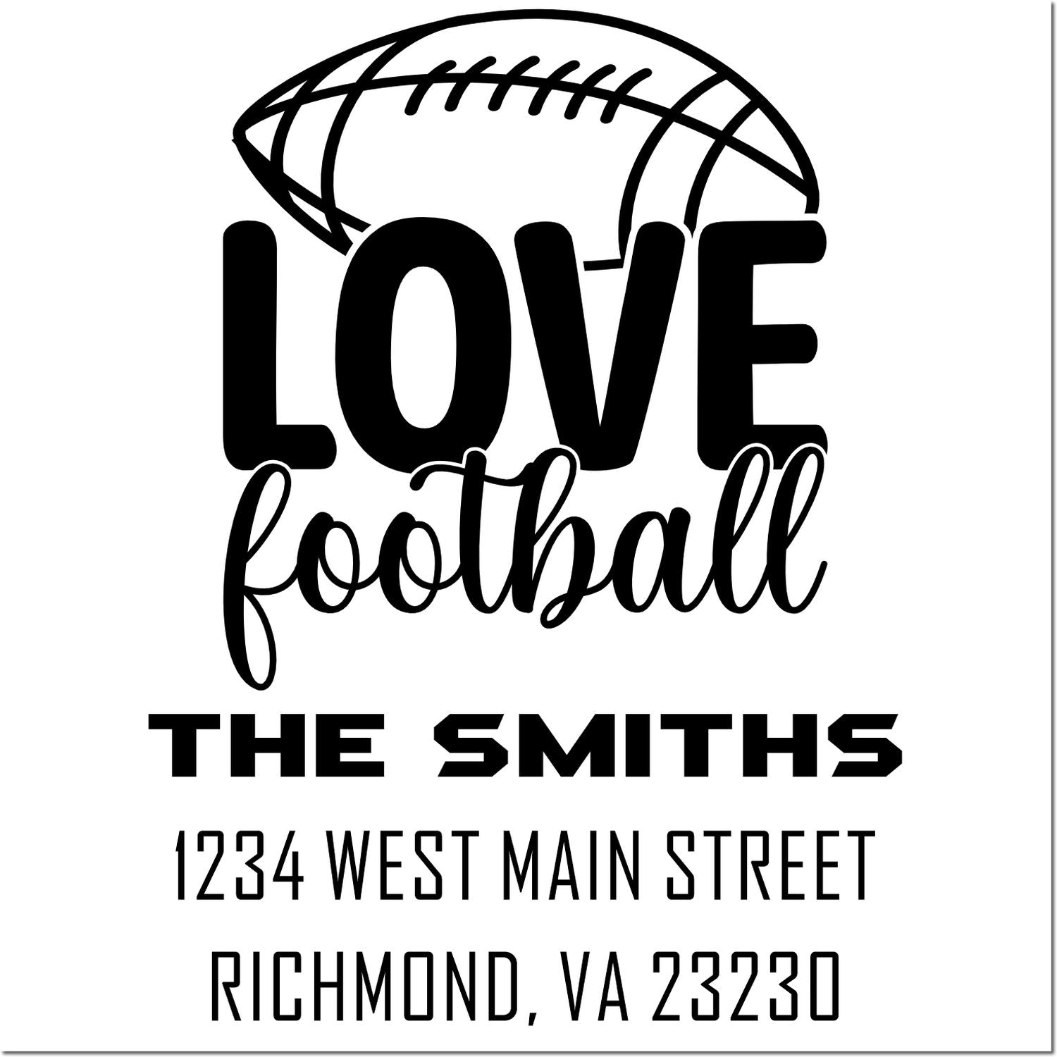 Personalized football love rubber stamp for The Smiths, with Richmond, VA address and football graphic.
