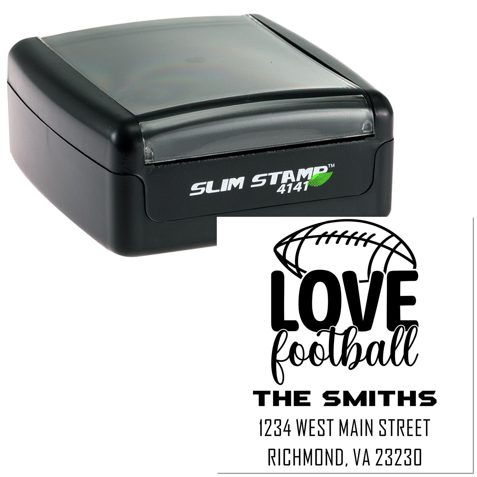 Custom football family return address rubber stamp, Slim Stamp self-inking design for The Smiths.