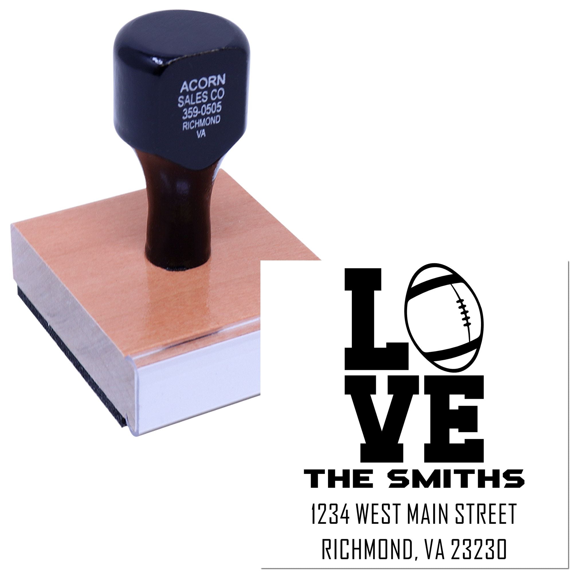 Personalized football love return address rubber stamp for The Smiths, ideal for custom mailing.