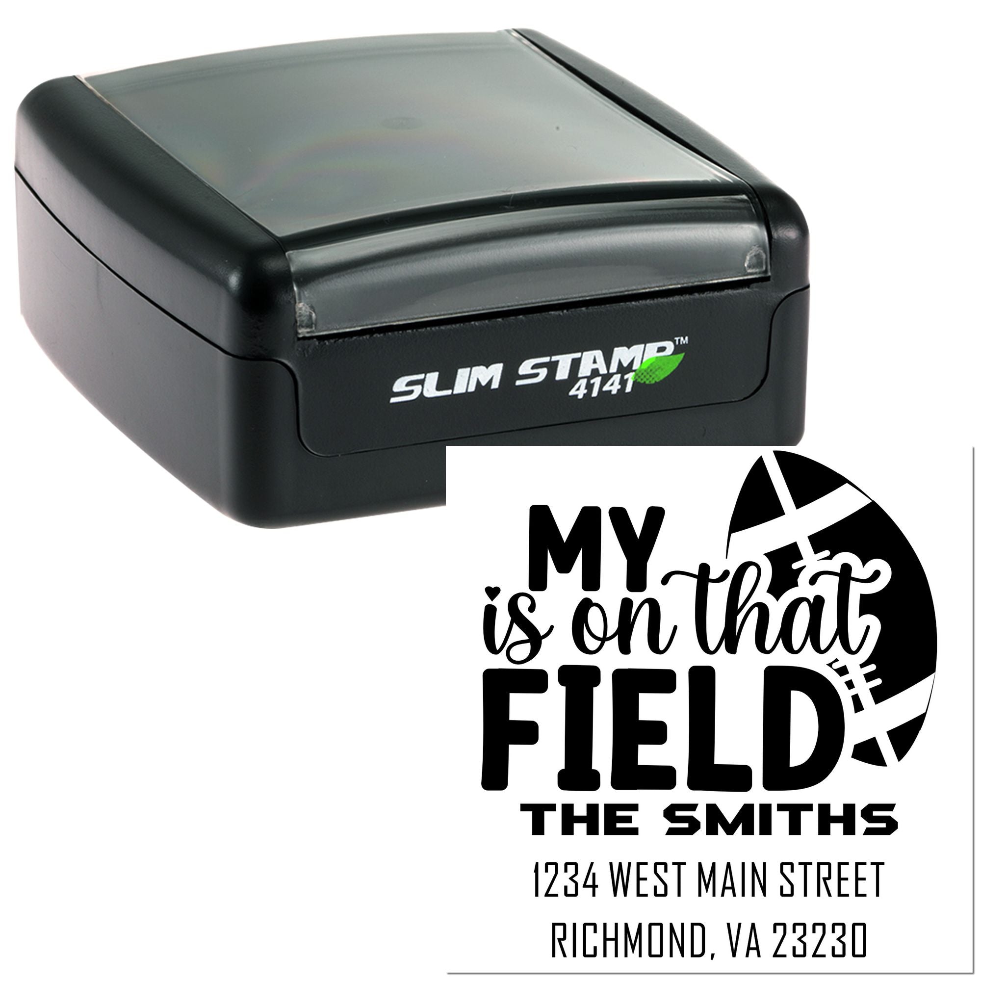 Custom Slim Stamp rubber stamp with softball-themed family return address design, ideal for personalized mail and team fans.