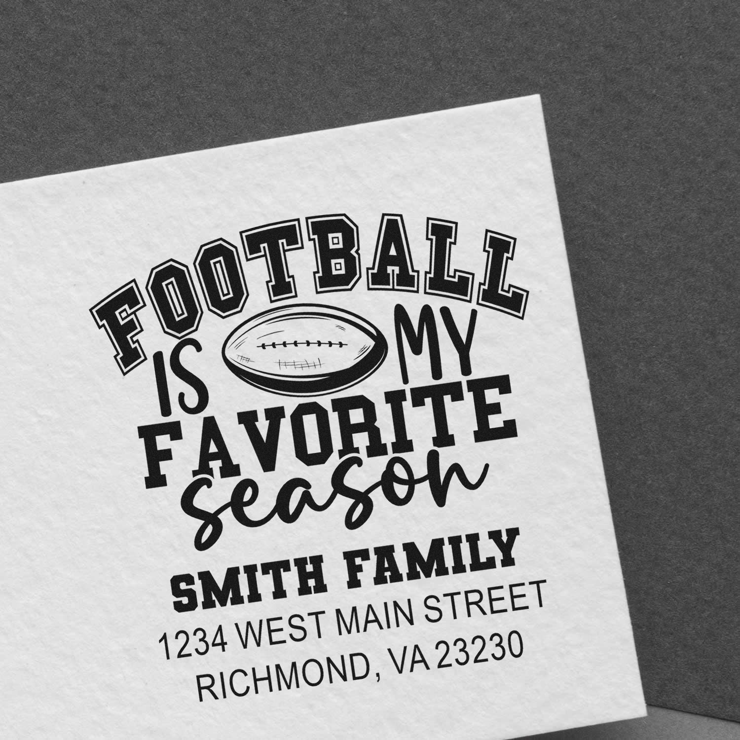 Personalized football is my favorite season rubber stamp for Smith family address, Richmond, VA