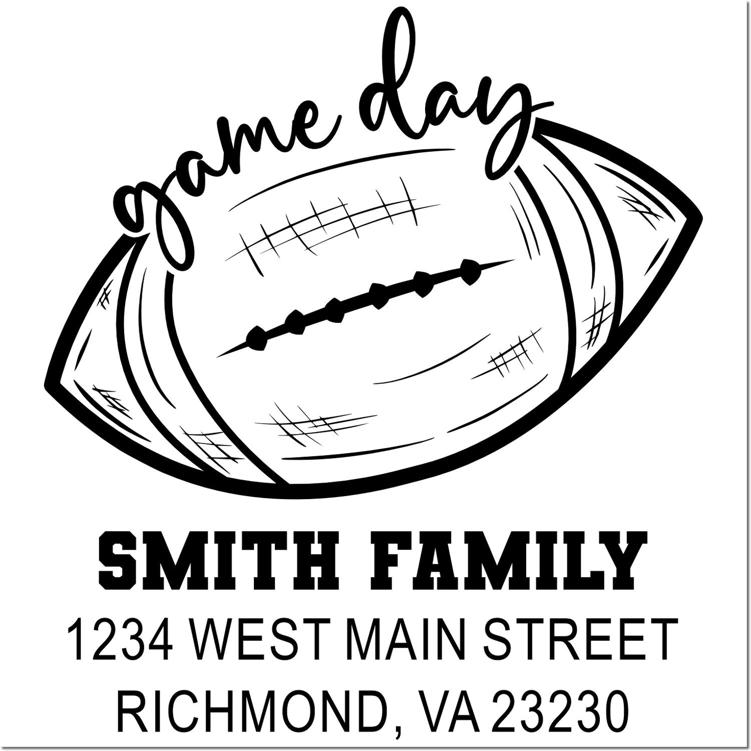 Custom football game day address rubber stamp for the Smith family, Richmond, VA 23230.
