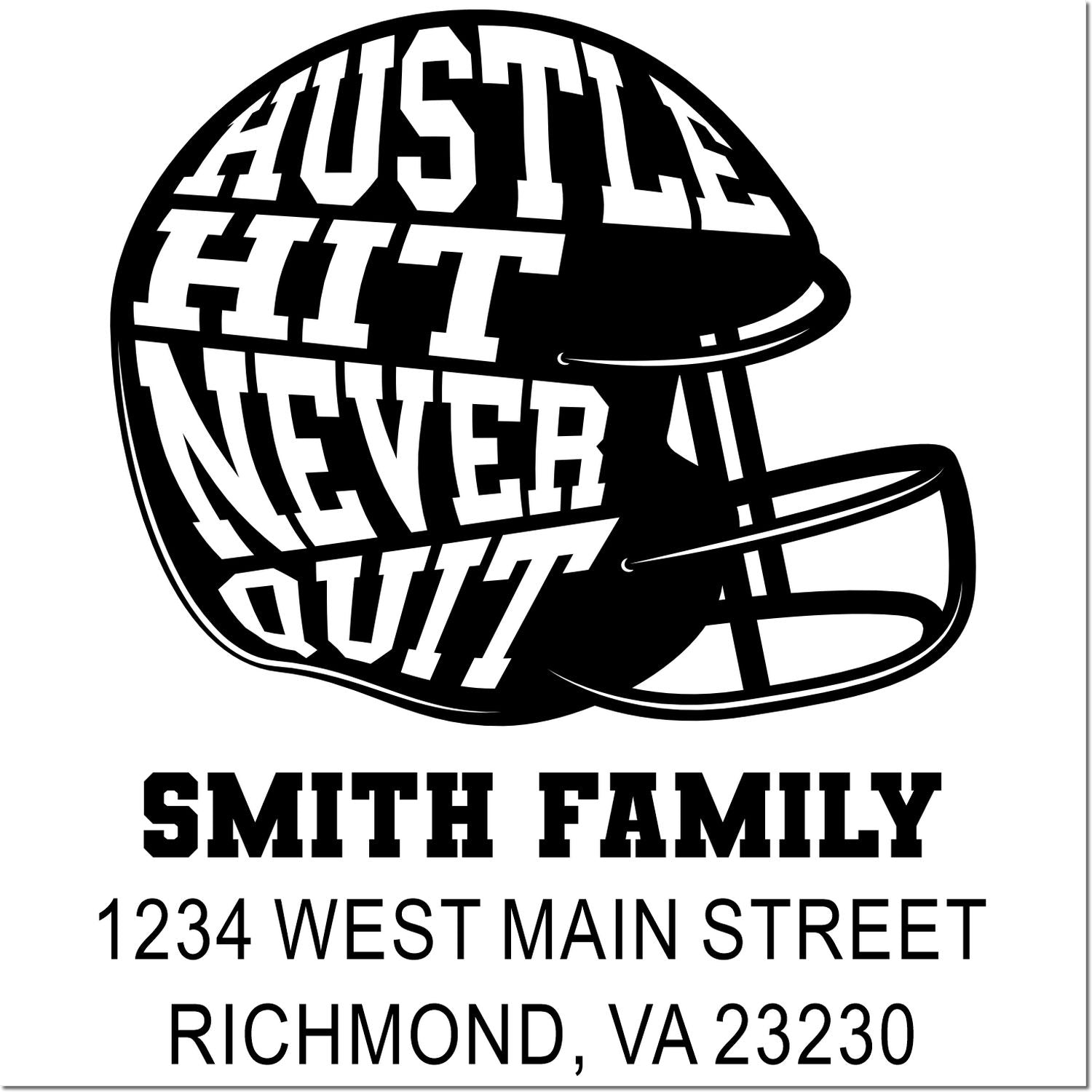 Custom family rubber stamp with football helmet slogan, Smith Family name, and Richmond, VA address for personalized mailing use.