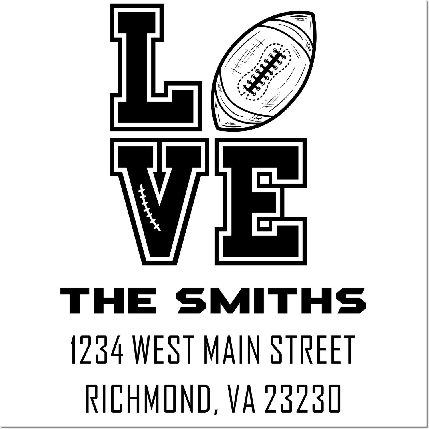 Custom football-themed return address rubber stamp for The Smiths with name, street address, and Richmond, VA ZIP code.