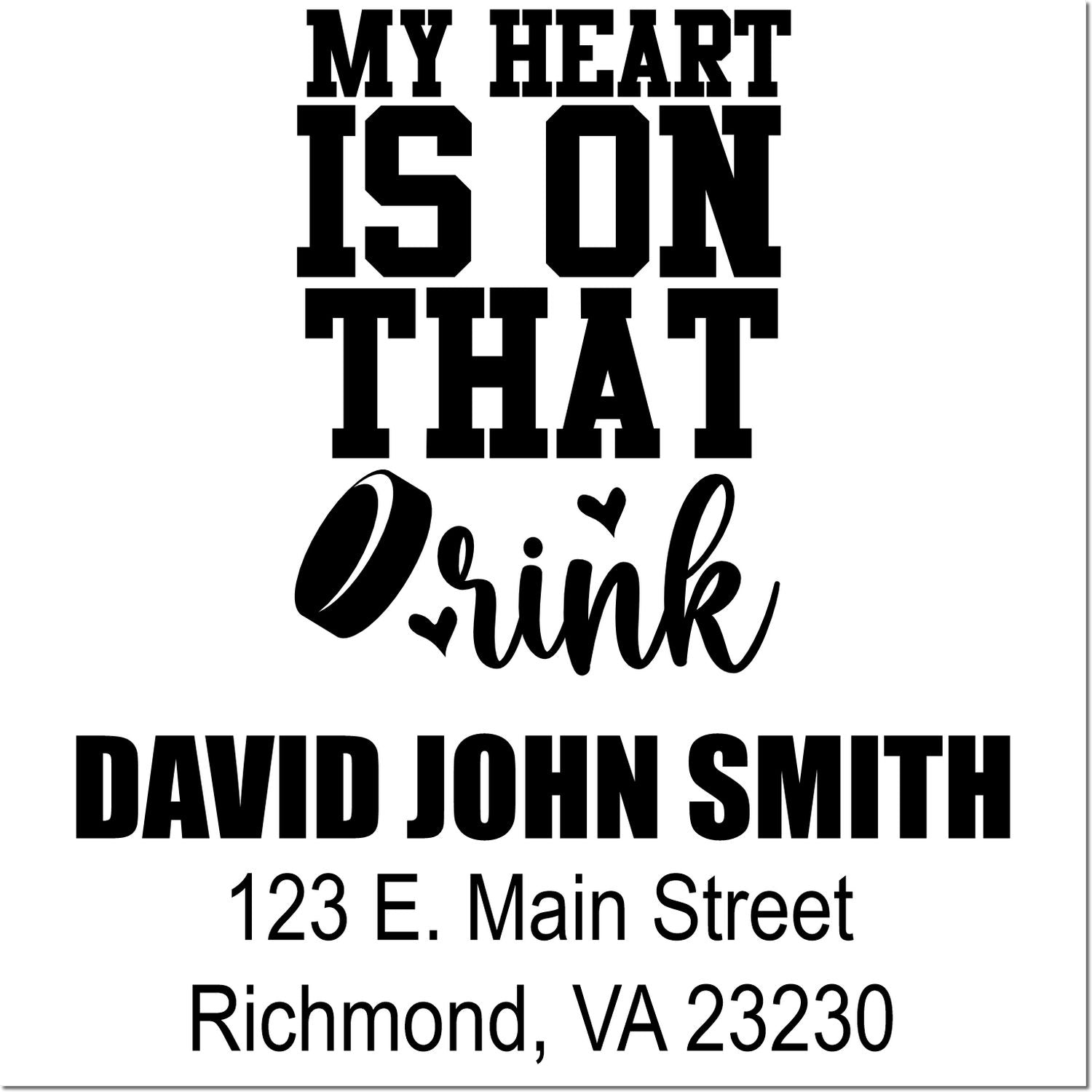 Custom rubber stamp design reading My Heart Is On That Drink with David John Smith return address, Richmond, VA 23230.