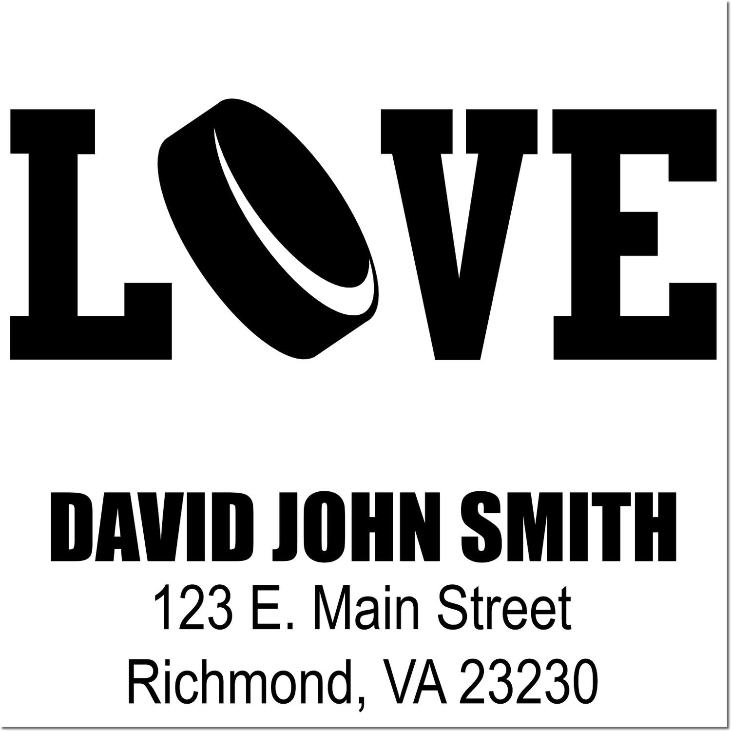 Personalized LOVE baseball rubber stamp with name and address for custom address labeling and gifts.