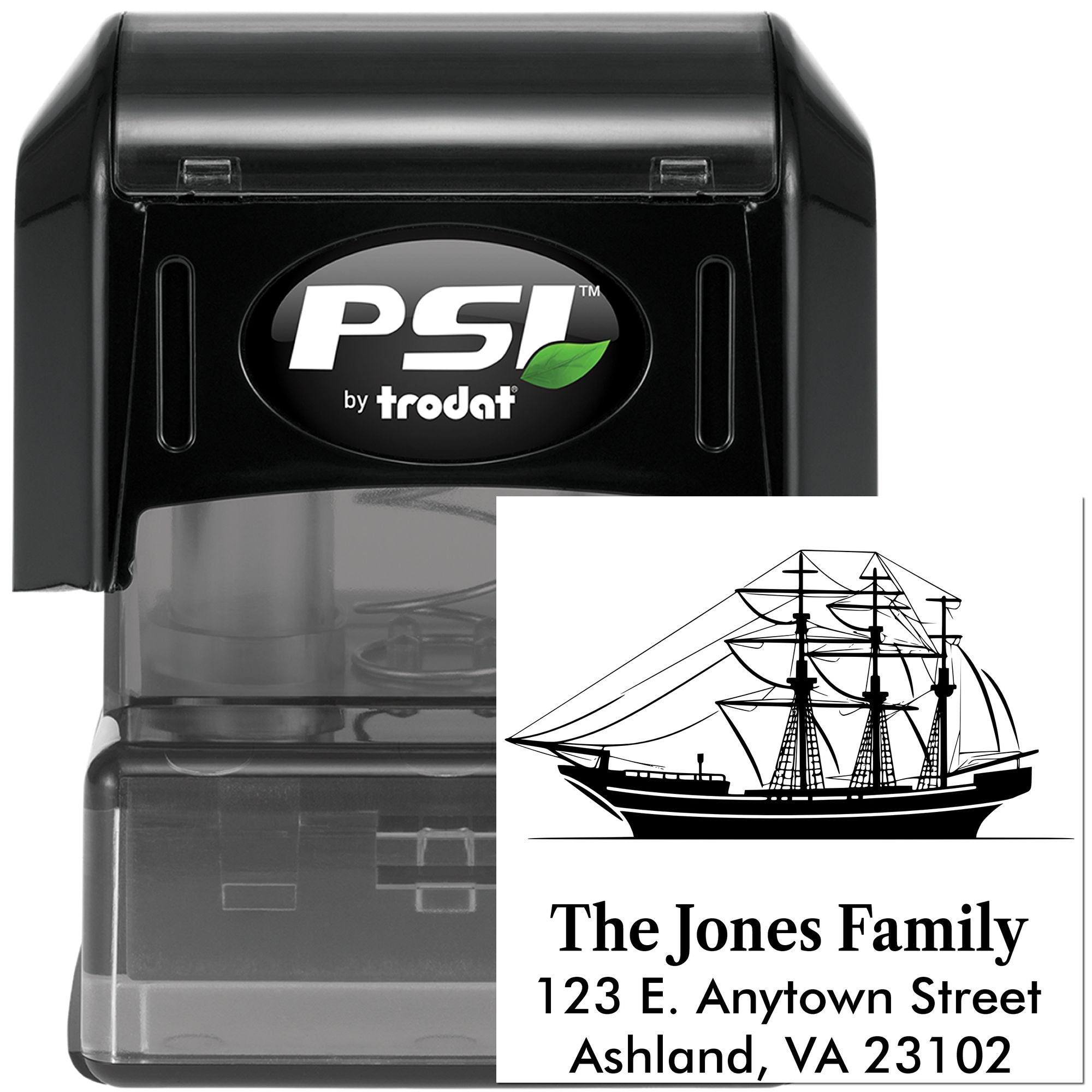 PSI by Trodat self-inking custom address rubber stamp with ship design for personalized mailing labels and home use