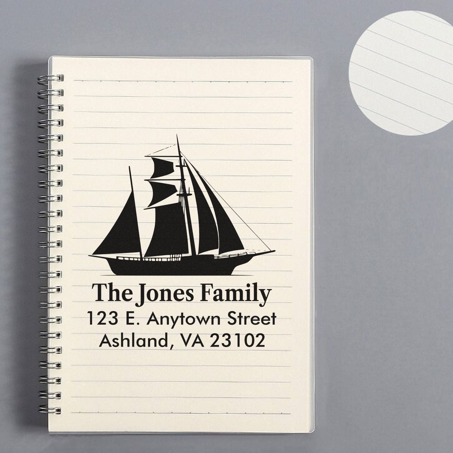 Personalized sailboat family return address stamp with custom name and address for envelopes