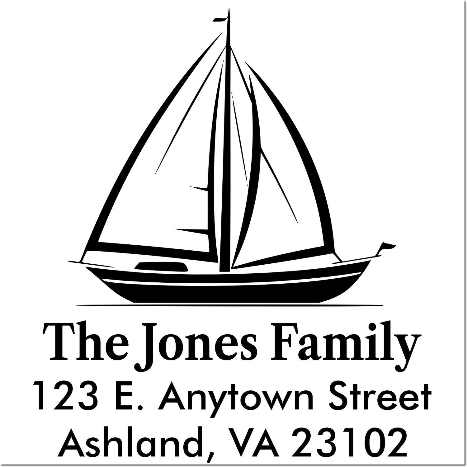Personalized sailboat return address rubber stamp for The Jones Family, Ashland, VA 23102