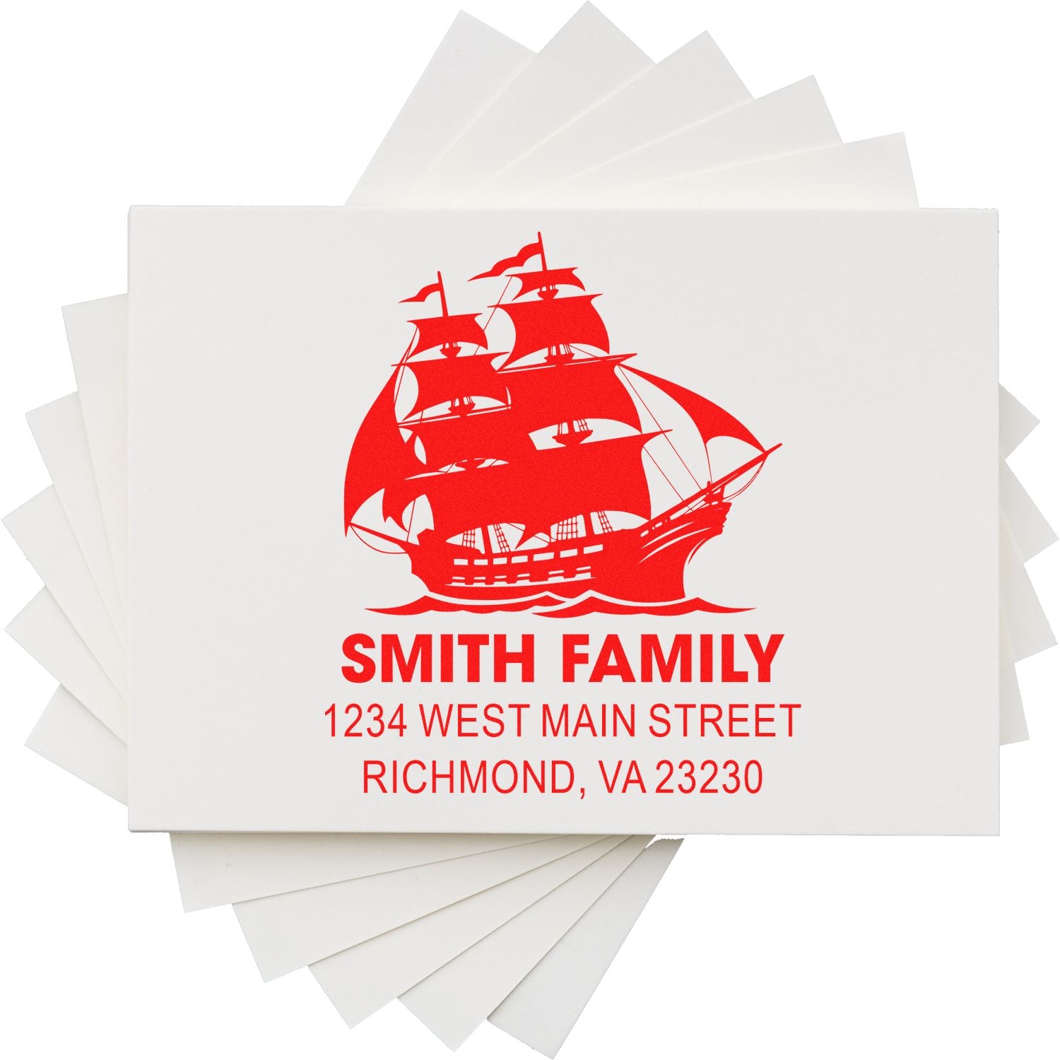 Personalized custom return address rubber stamp with ship design for Smith Family, Richmond, VA 23230