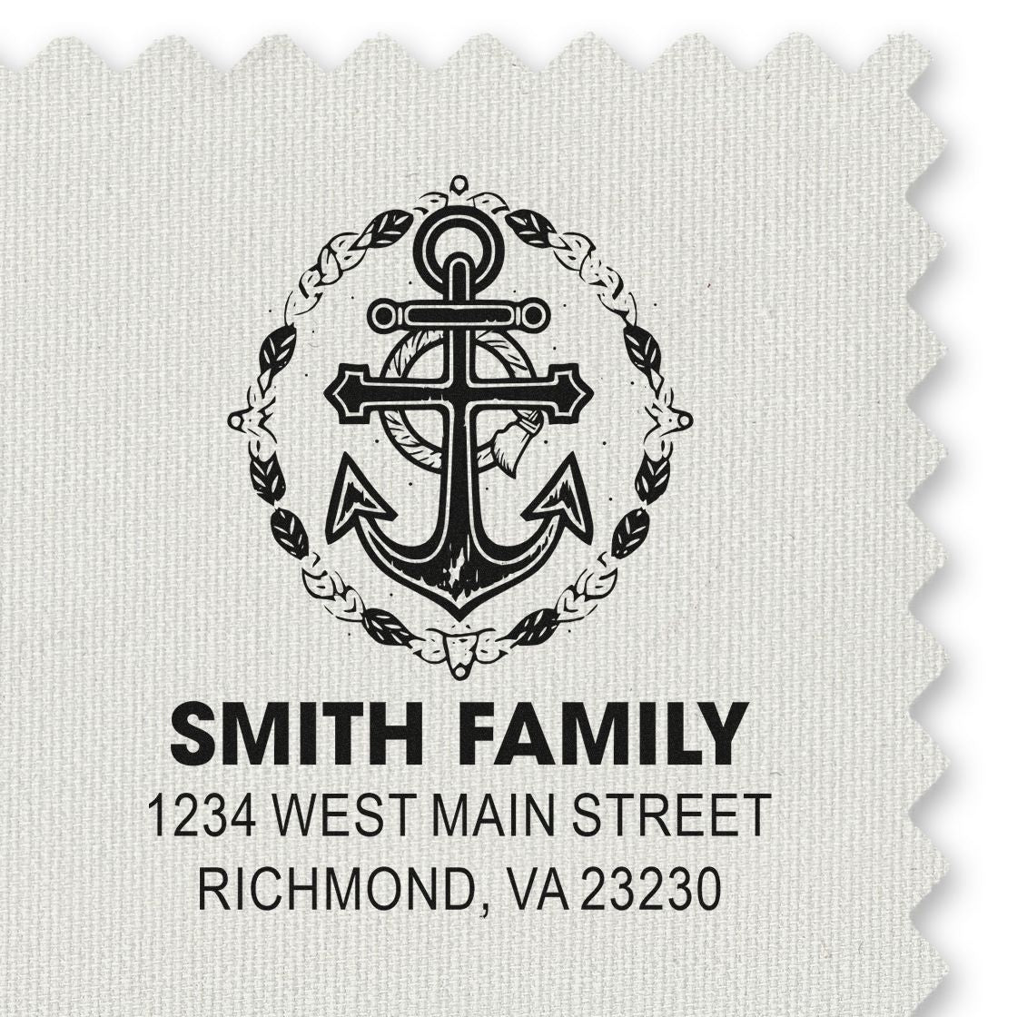 Personalized Smith family return address rubber stamp with anchor design and Richmond, VA address.