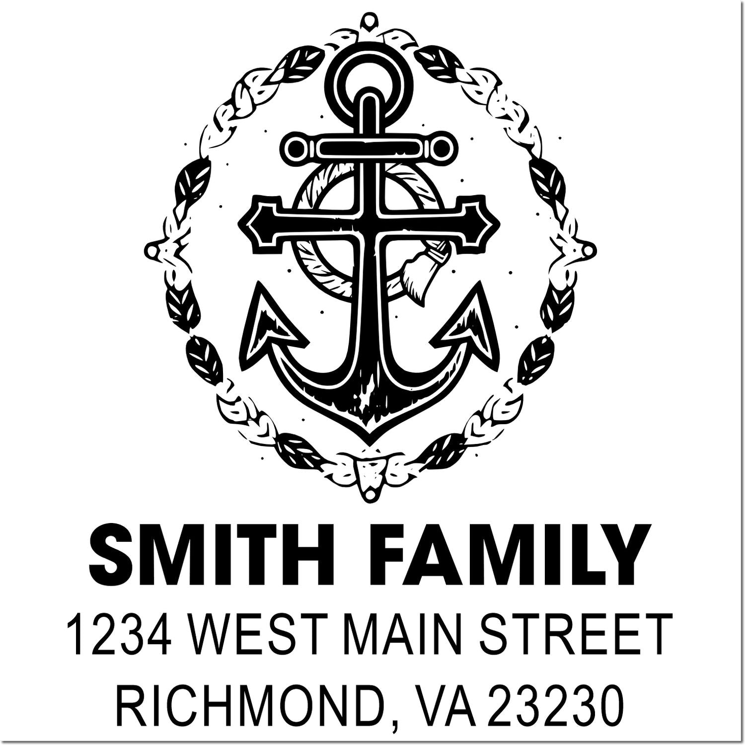 Custom nautical return address rubber stamp with anchor emblem, Smith family, Richmond, VA 23230.