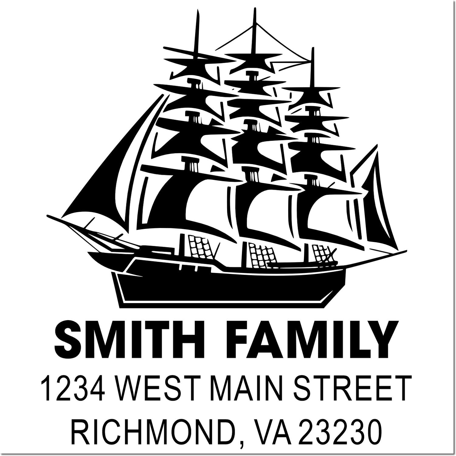 Custom family address rubber stamp with sailing ship design, Smith Family, Richmond, VA 23230.