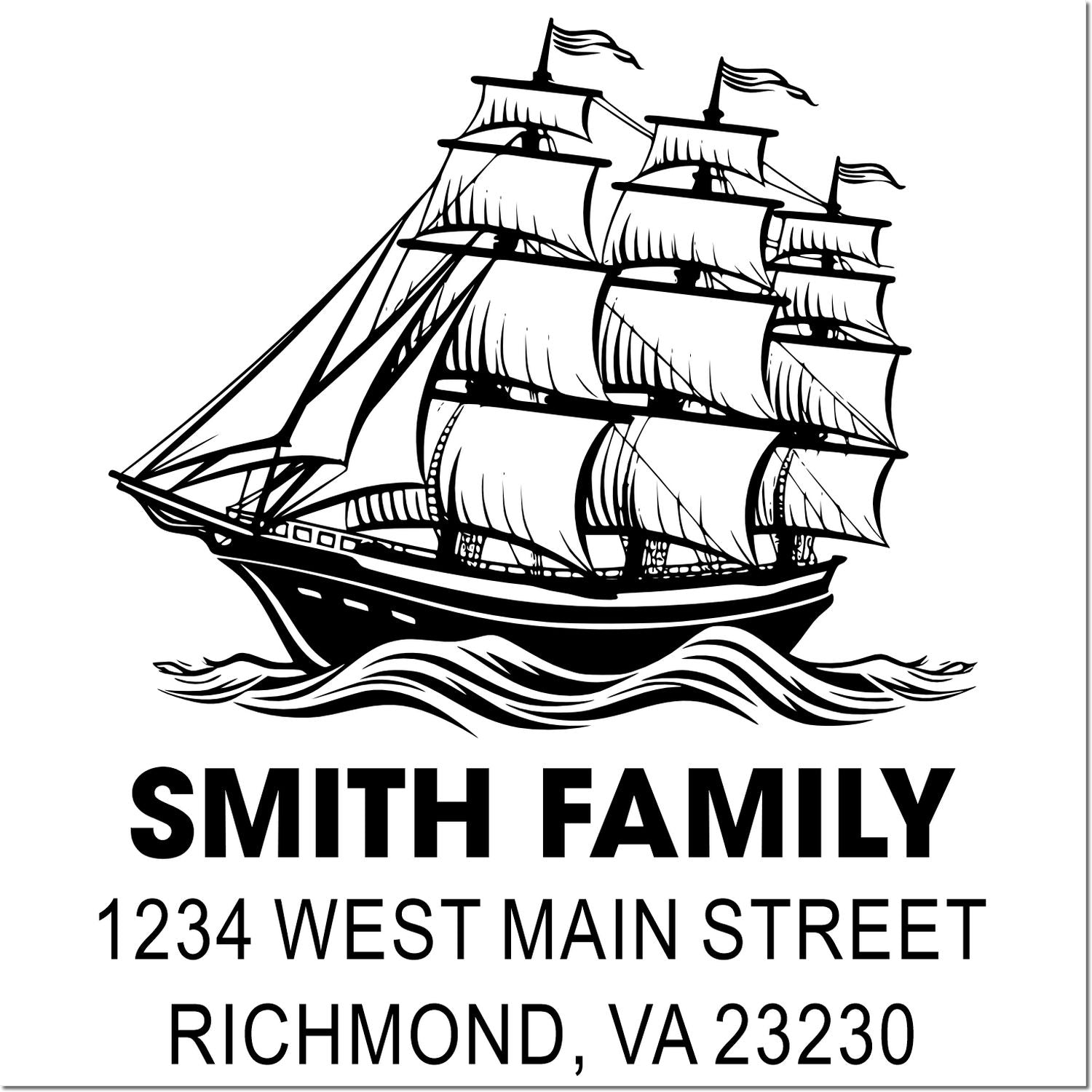 Personalized family address rubber stamp with sailing ship design, Smith Family, Richmond VA 23230