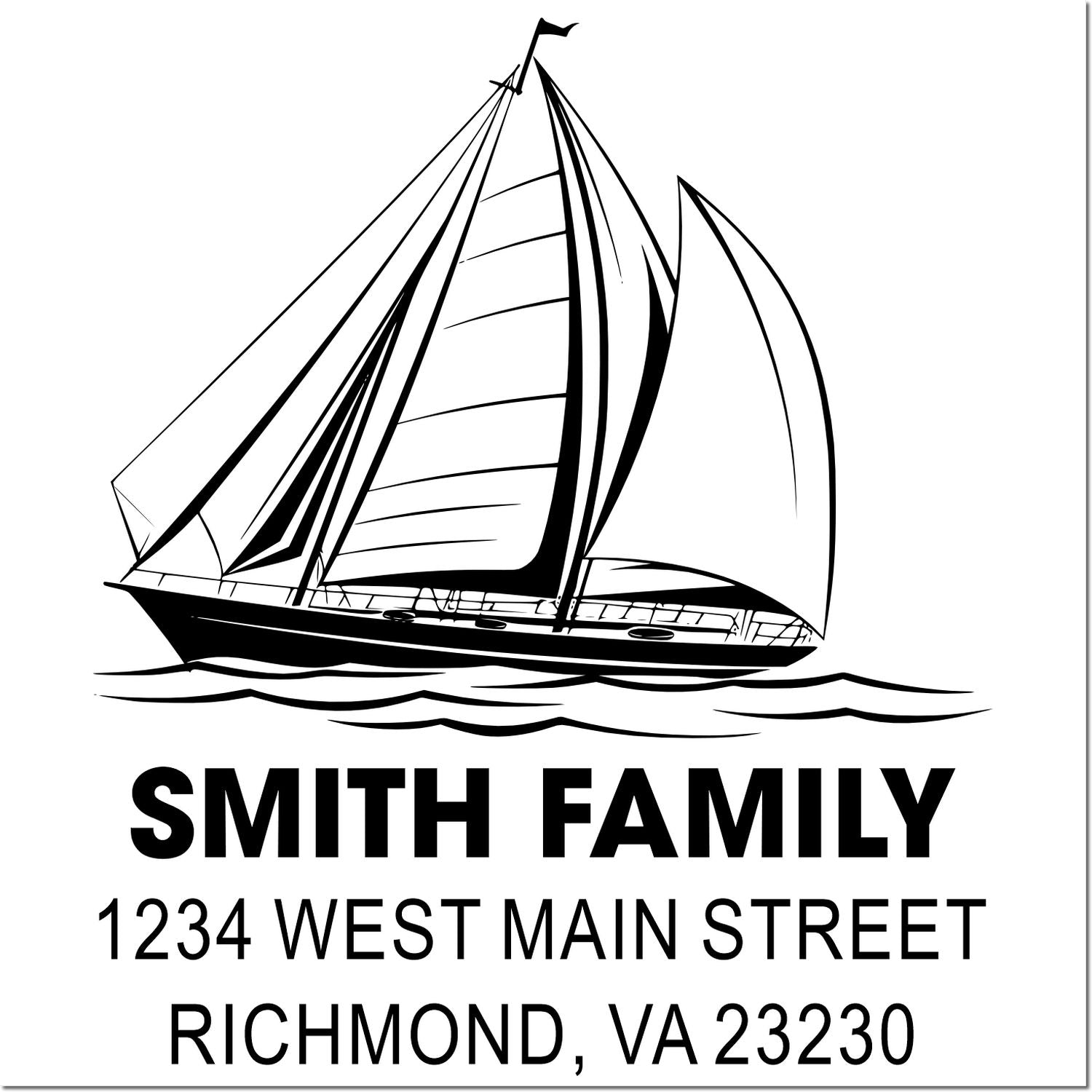 Personalized sailboat family address rubber stamp for Smith Family, 1234 West Main Street, Richmond, VA 23230
