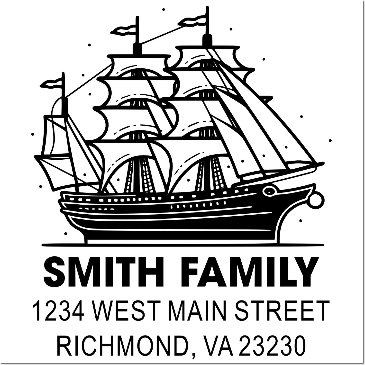 Custom Smith Family return address rubber stamp with sailing ship design, Richmond VA 23230