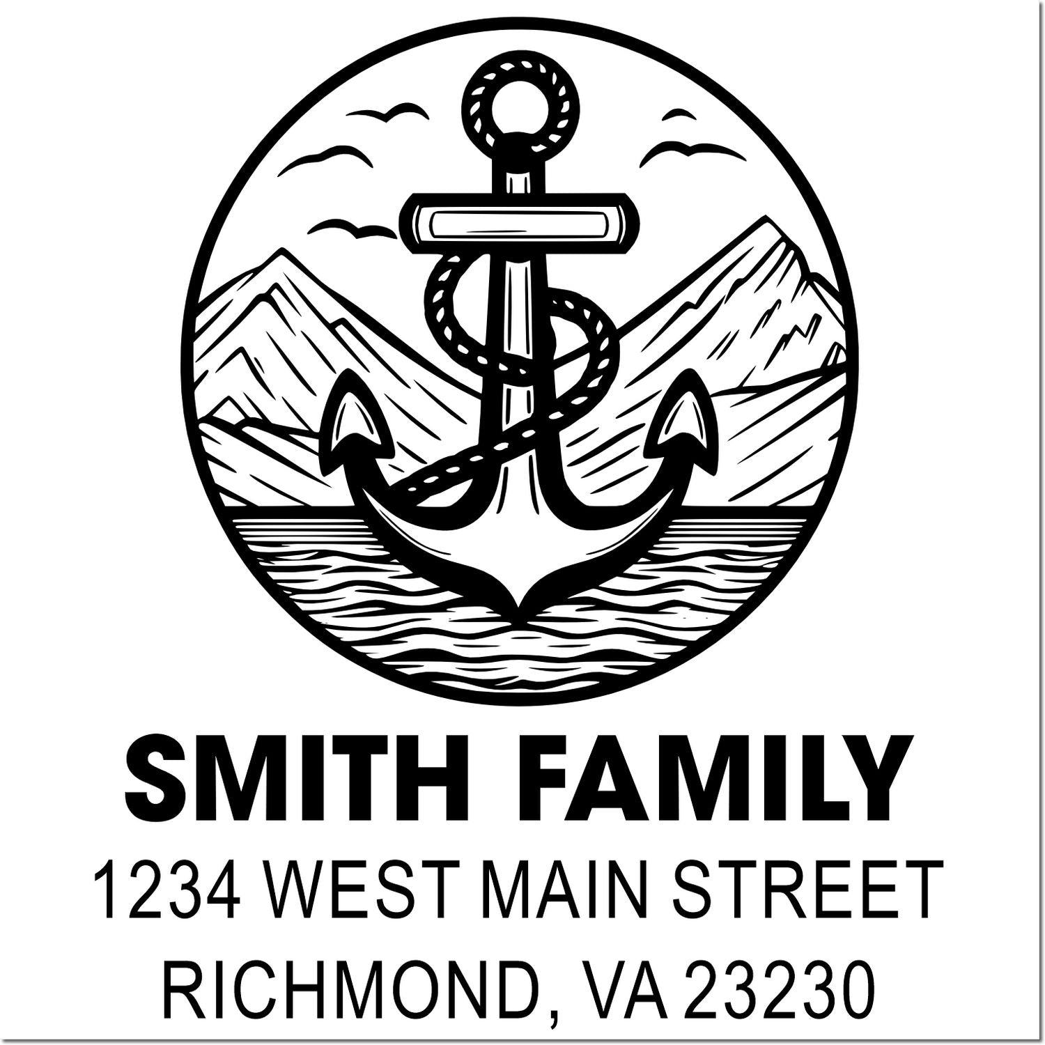 Custom family return address rubber stamp with nautical anchor design, Smith Family, 1234 West Main Street, Richmond, VA 23230