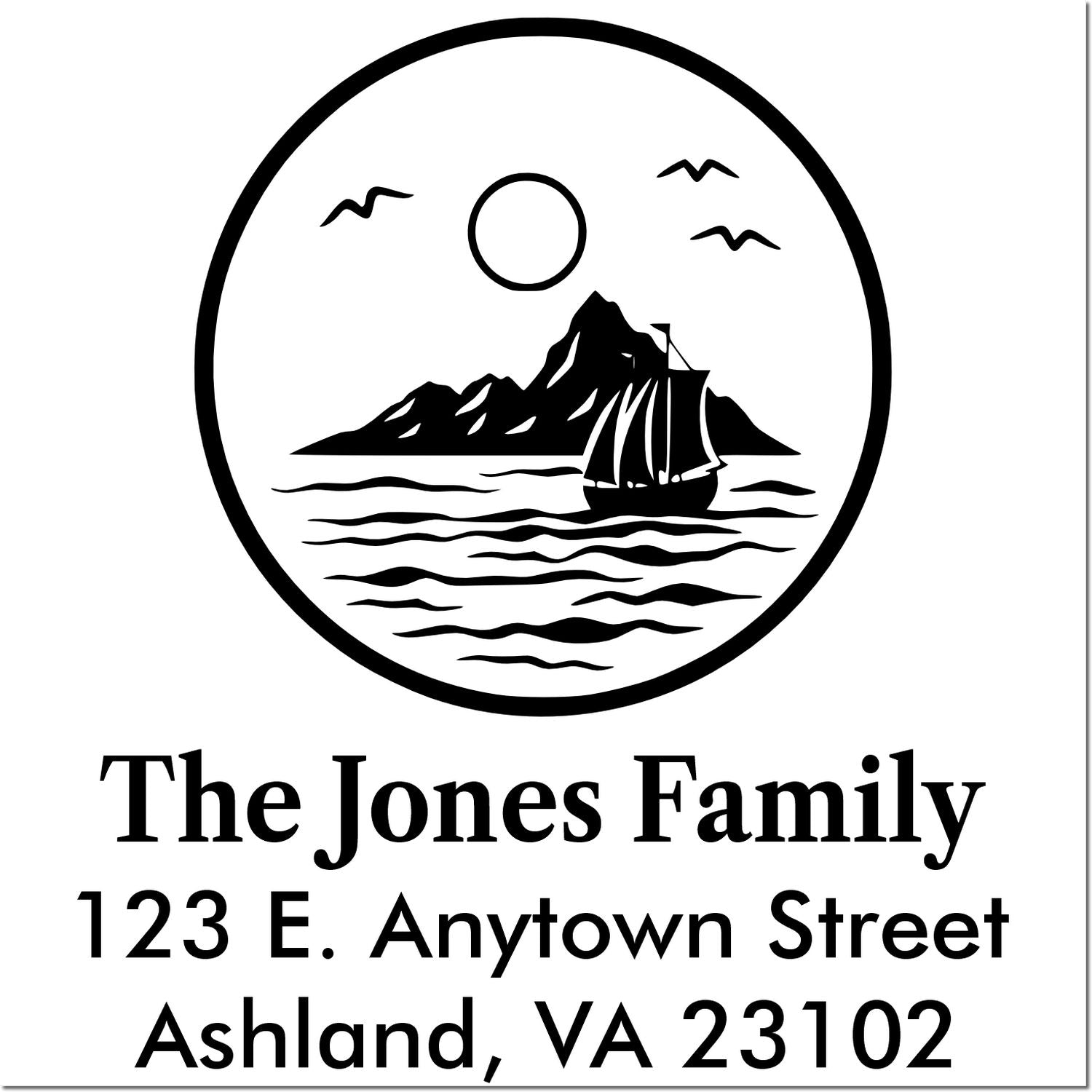 Custom return address rubber stamp with sailboat design for The Jones Family, Ashland, VA 23102.