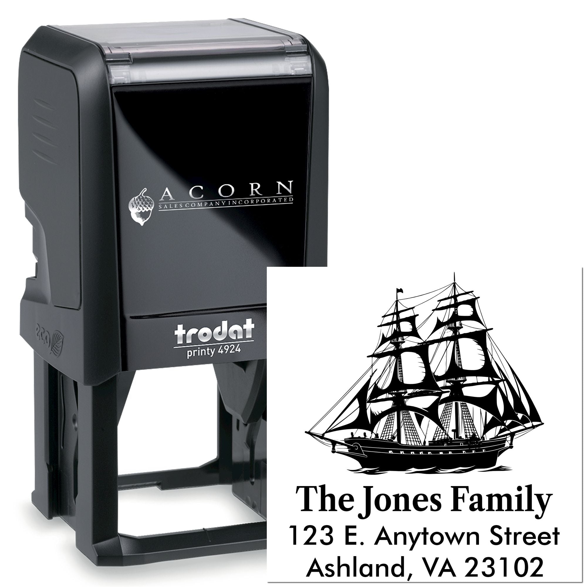 Self-Inking Mystic Anchorage Silhouette Of A Sailing Ship Custom Inking Address Label Stamper