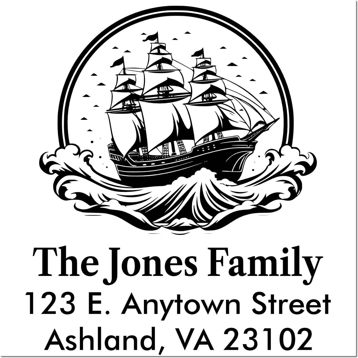 Custom nautical address rubber stamp with sailing ship, The Jones Family, 123 E. Anytown Street, Ashland, VA 23102