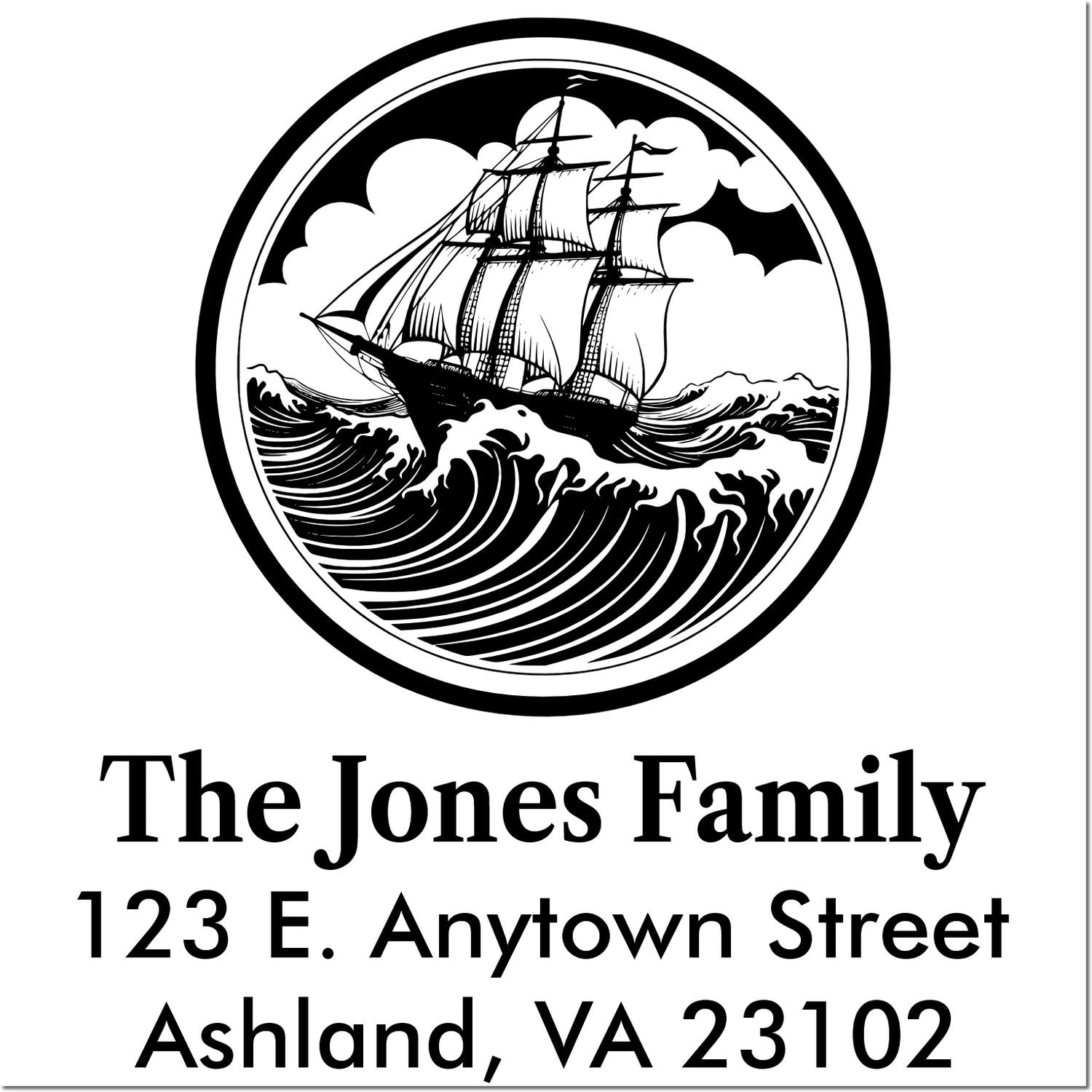 Custom nautical family address rubber stamp with sailboat design for The Jones Family, Ashland VA 23102