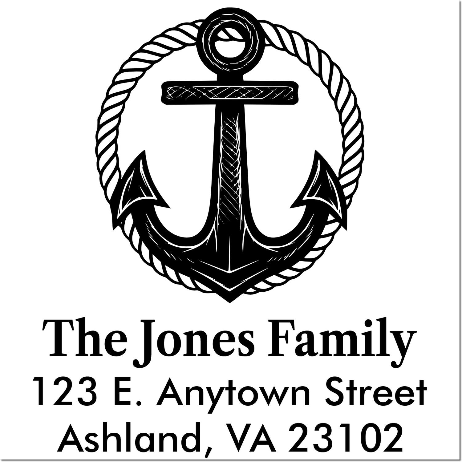 Custom nautical return address rubber stamp with anchor and rope design for The Jones Family.