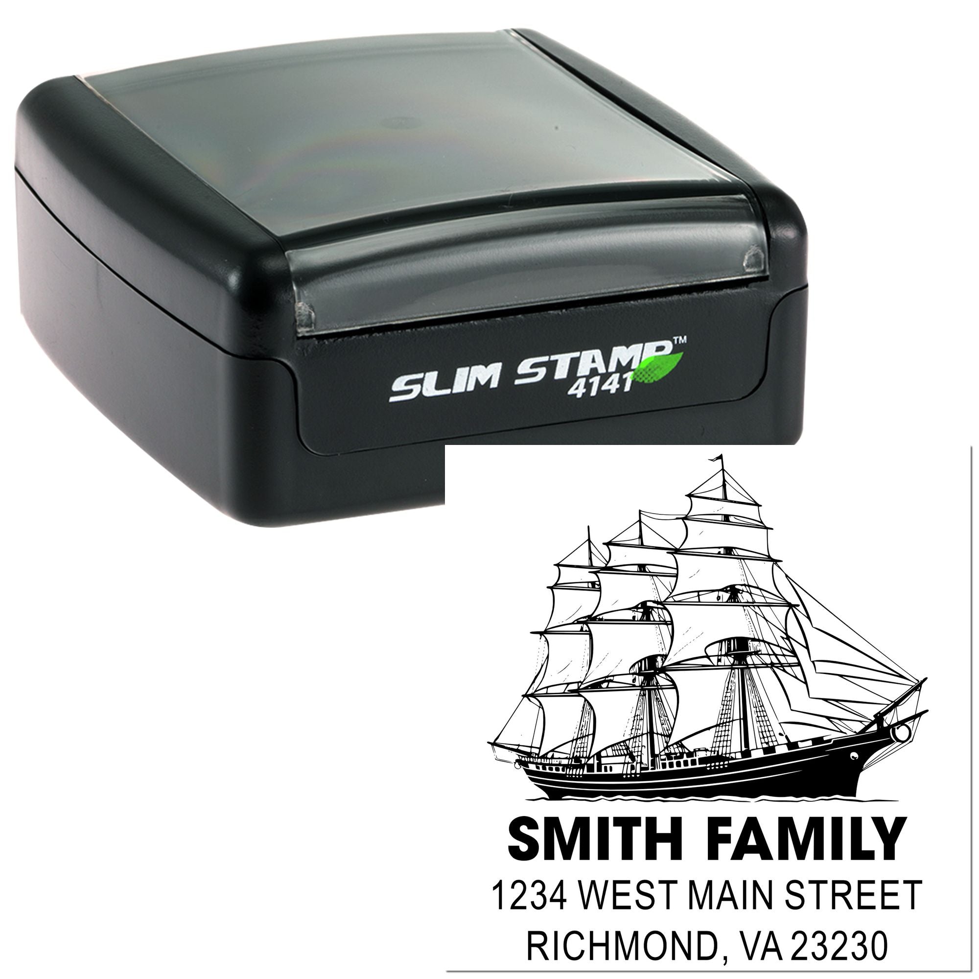 Slim Pre-Inked Mermaidâ€™S Anchorage Majestic Sailing Ship Custom Return Address Label Stamp