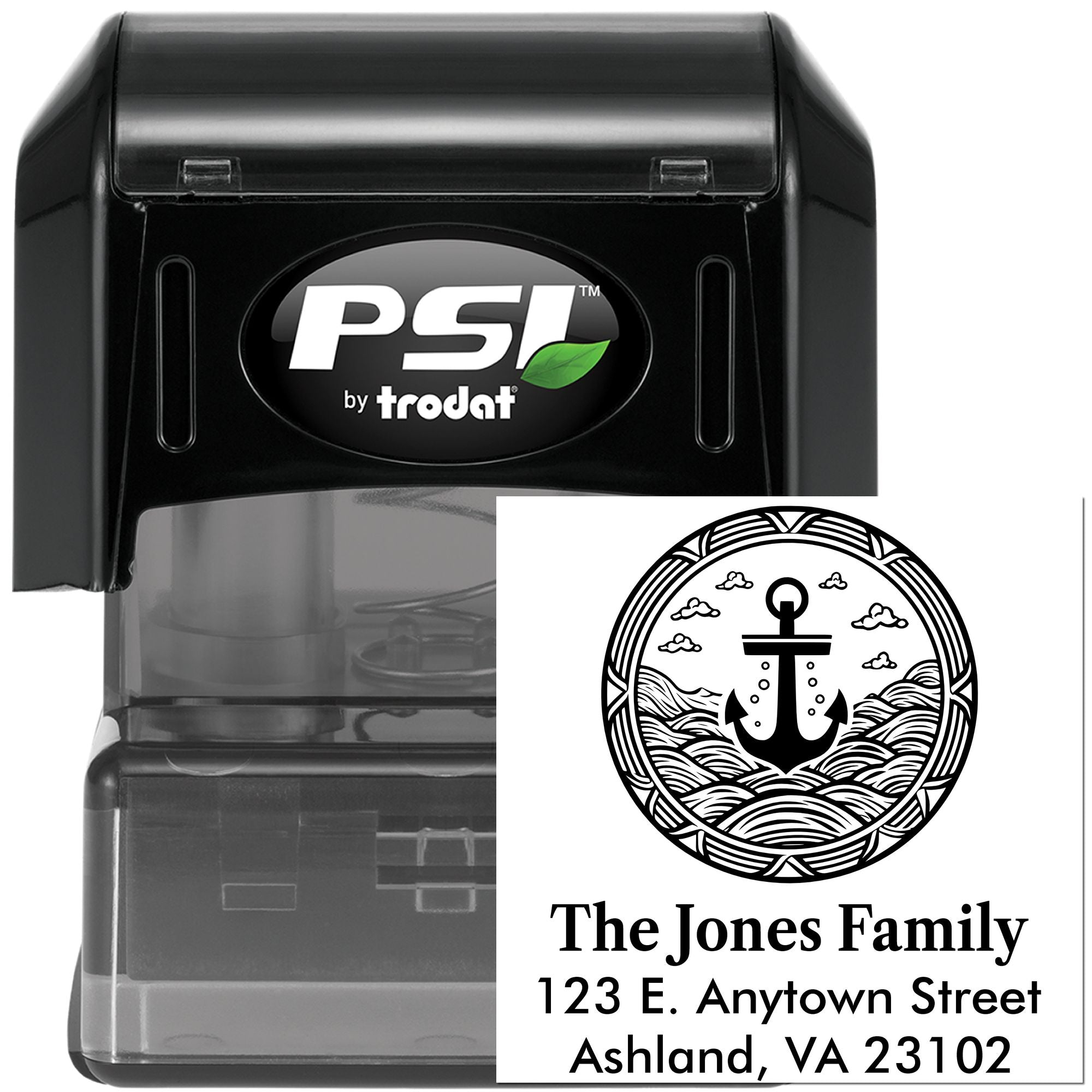 Self-inking PSI by Trodat custom return address rubber stamp with anchor design for family mailings